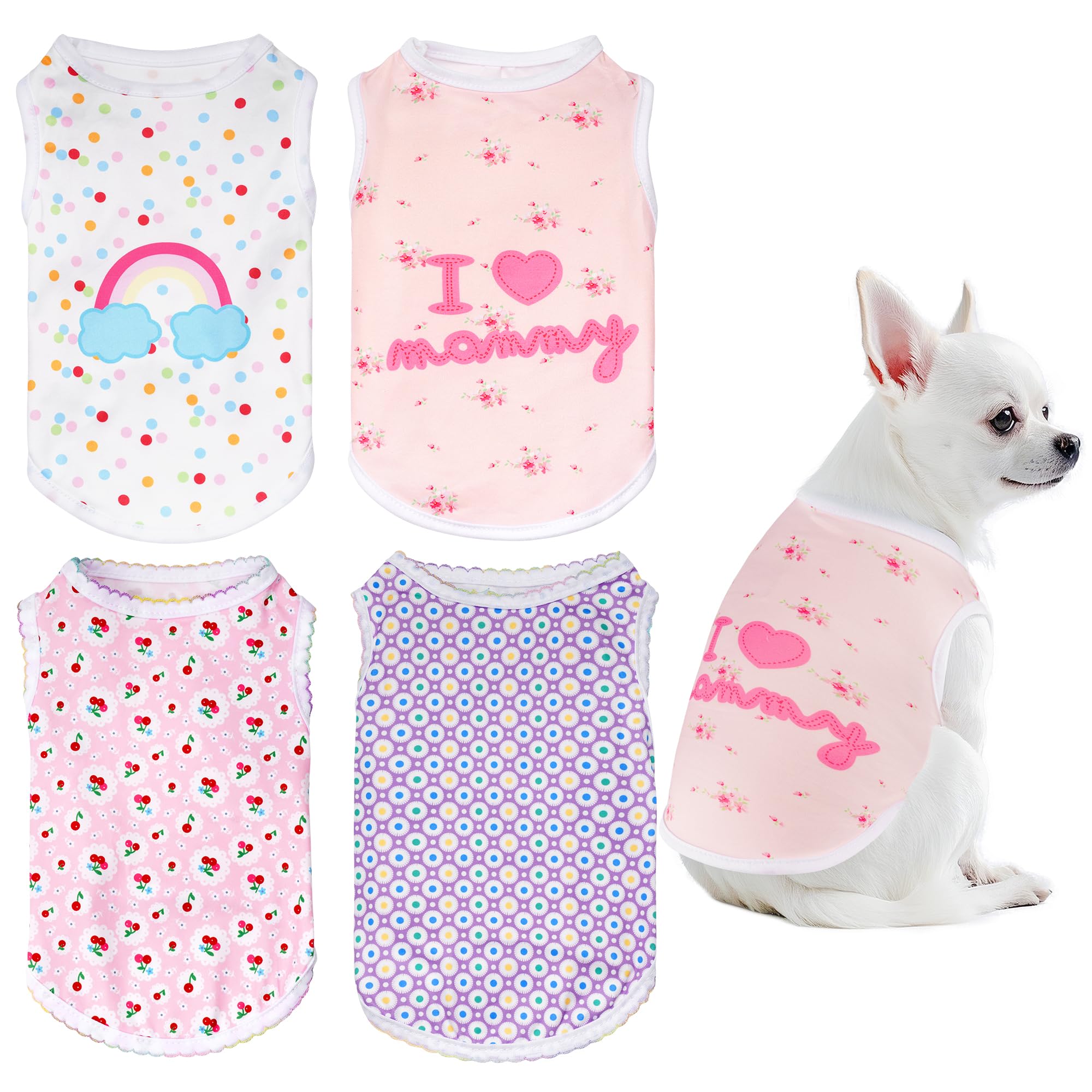 Choyaxo 4Pcs Dog Shirts Sleeveless Printed Pet Vest For Chiuahaha Small Medium Dogs Spring Summer