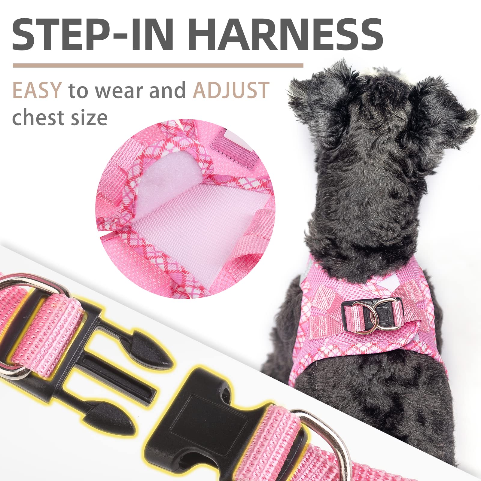 Pupteck Dog Harness And Leash Set For Small Medium Dogs No Pull Step-In Soft Mesh Puppy Cat Vest Harnesses Reflective At Night, Pink S