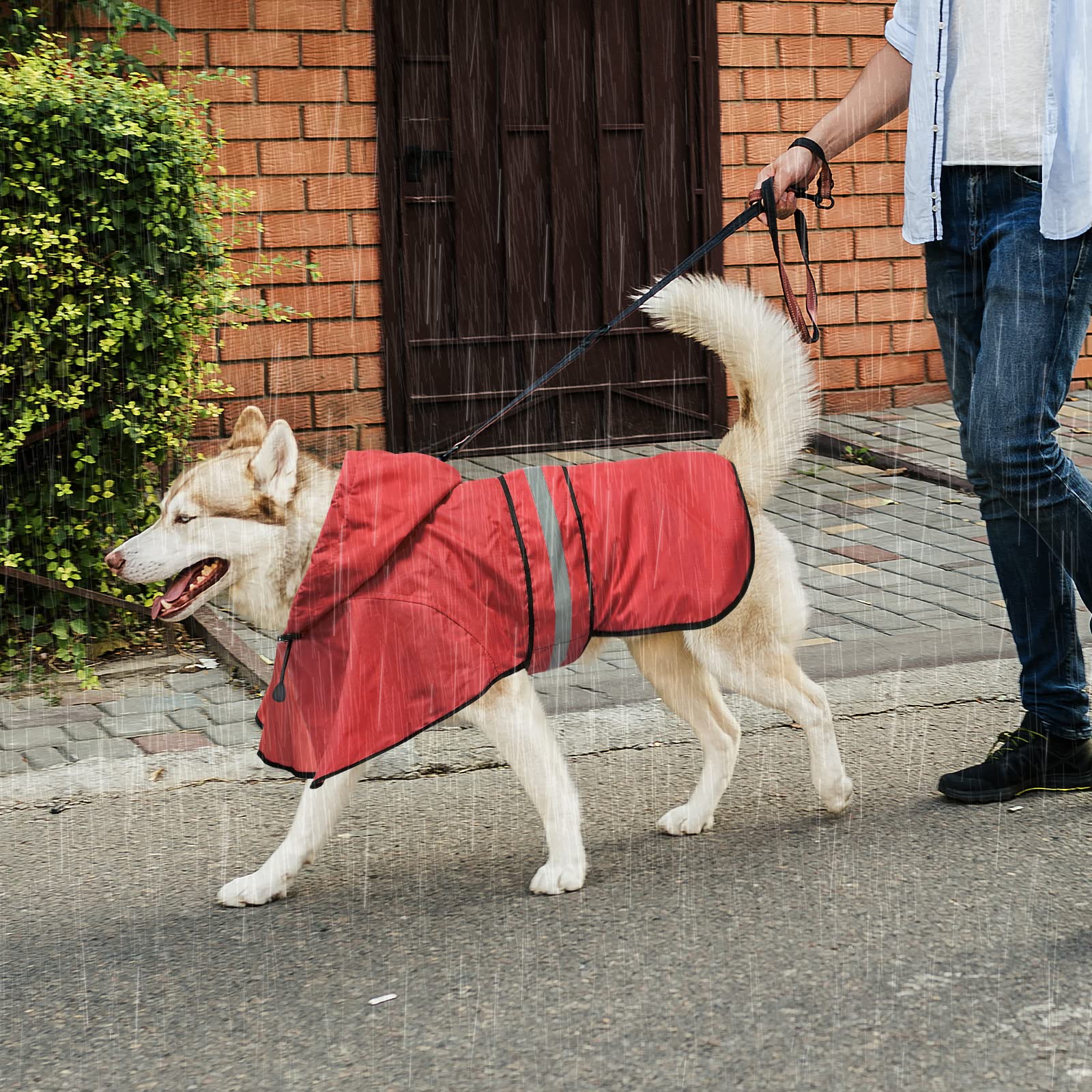 Domagiker Waterproof Dog Raincoats - Hooded Raincoats For Dogs, Adjustable Reflective Dog Rain Coat, Windproof Dog Rain Jacket P