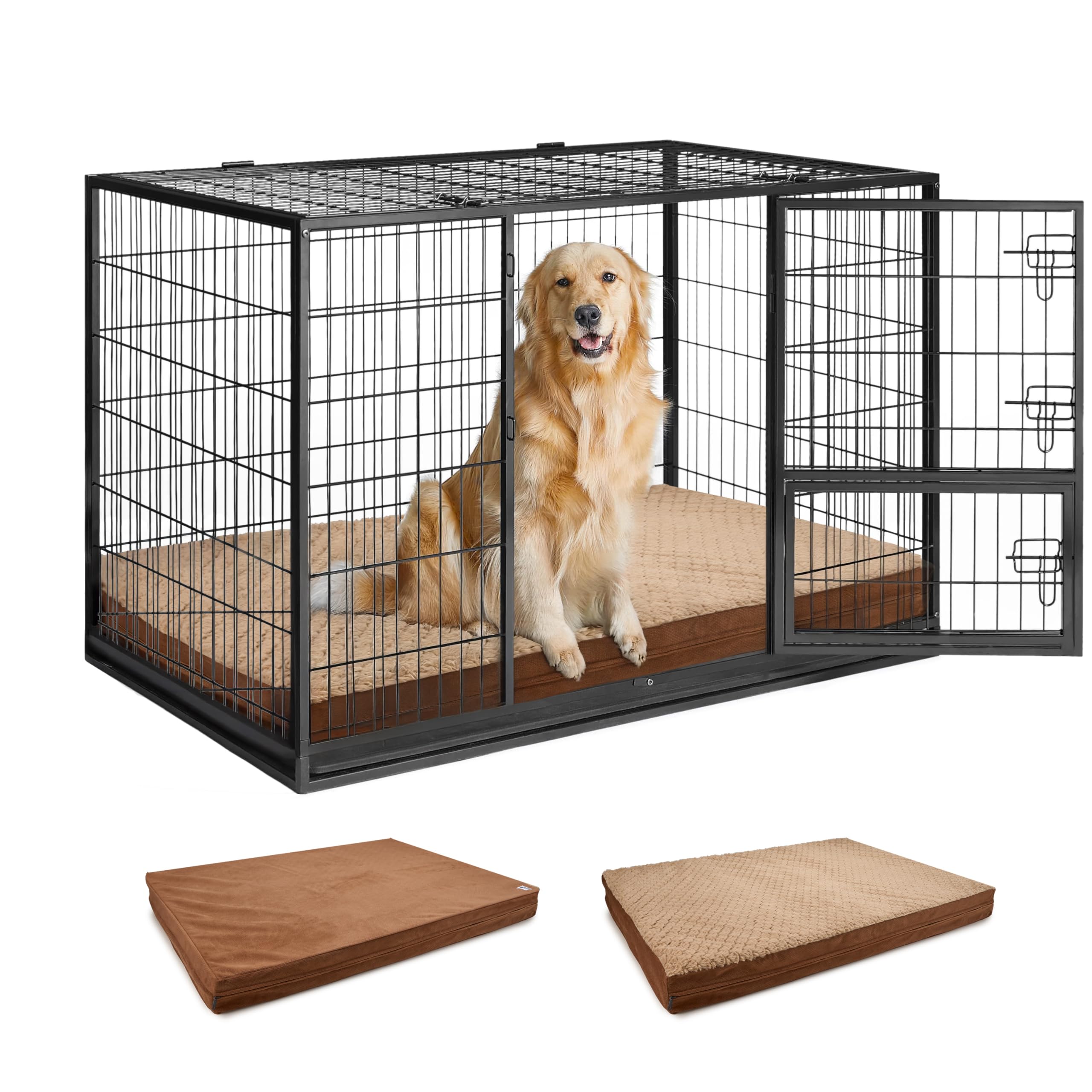 Reversible Waterproof Dog Bed For Crate, Extra Large, Washable Cover, Egg Crate Foam, Standard Size For Dogs Up To 90 Lbs, Brown