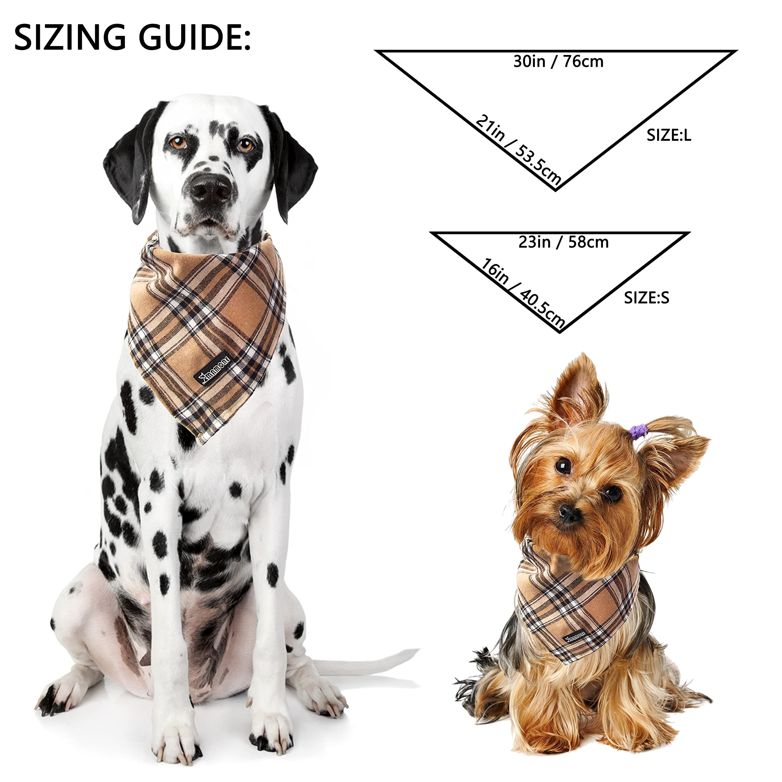Soft Washable Plaid Bandanas For Dogs And Cats,Adjustable Triangle Bib Comfortable Scarfs For Girl Boy Dogs Puppies (Light Khaki, Large)