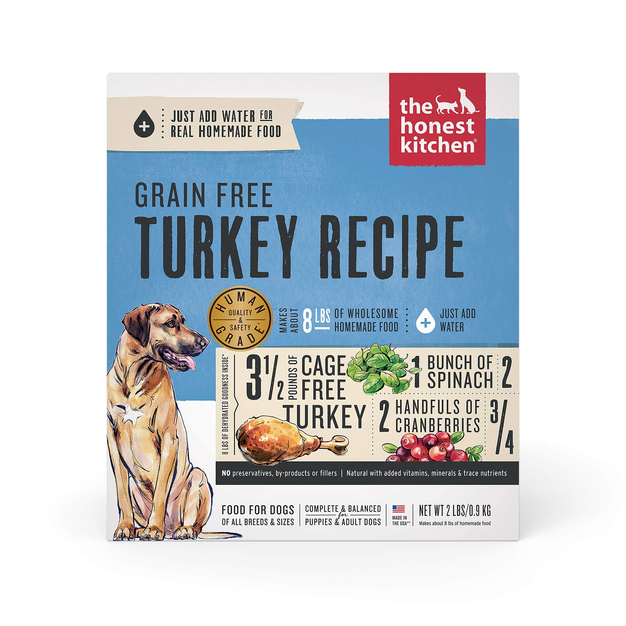 The Honest Kitchen Human Grade Dehydrated Grain Free Dog Food - Complete Meal or Dog Food Topper - Turkey 2 lb (makes 8 lbs)