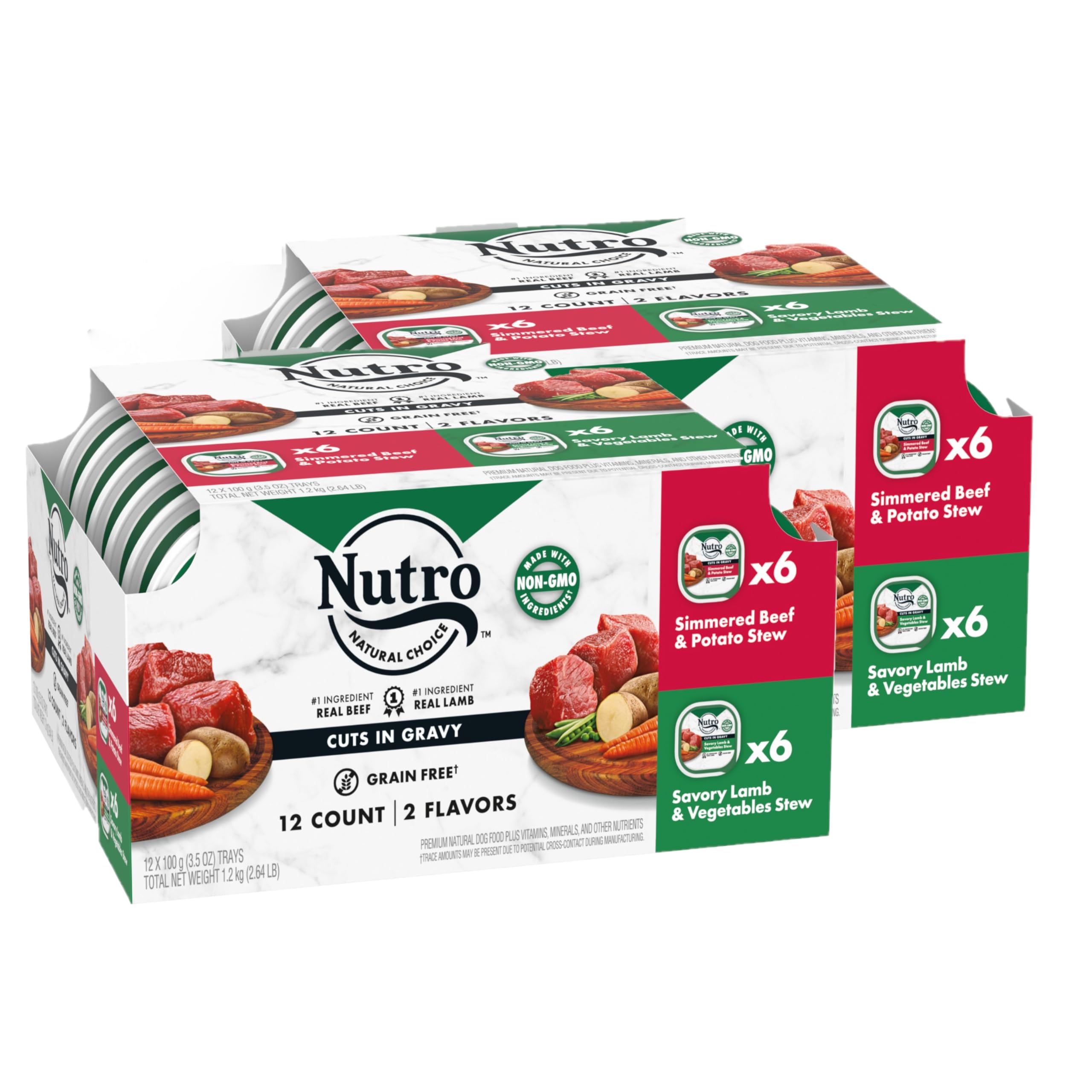 Nutro Natural Choice Cuts in Gravy Wet Dog Food Lamb Beef Variety Pack, 3.5 oz. Trays (12 Count, Pack of 2)