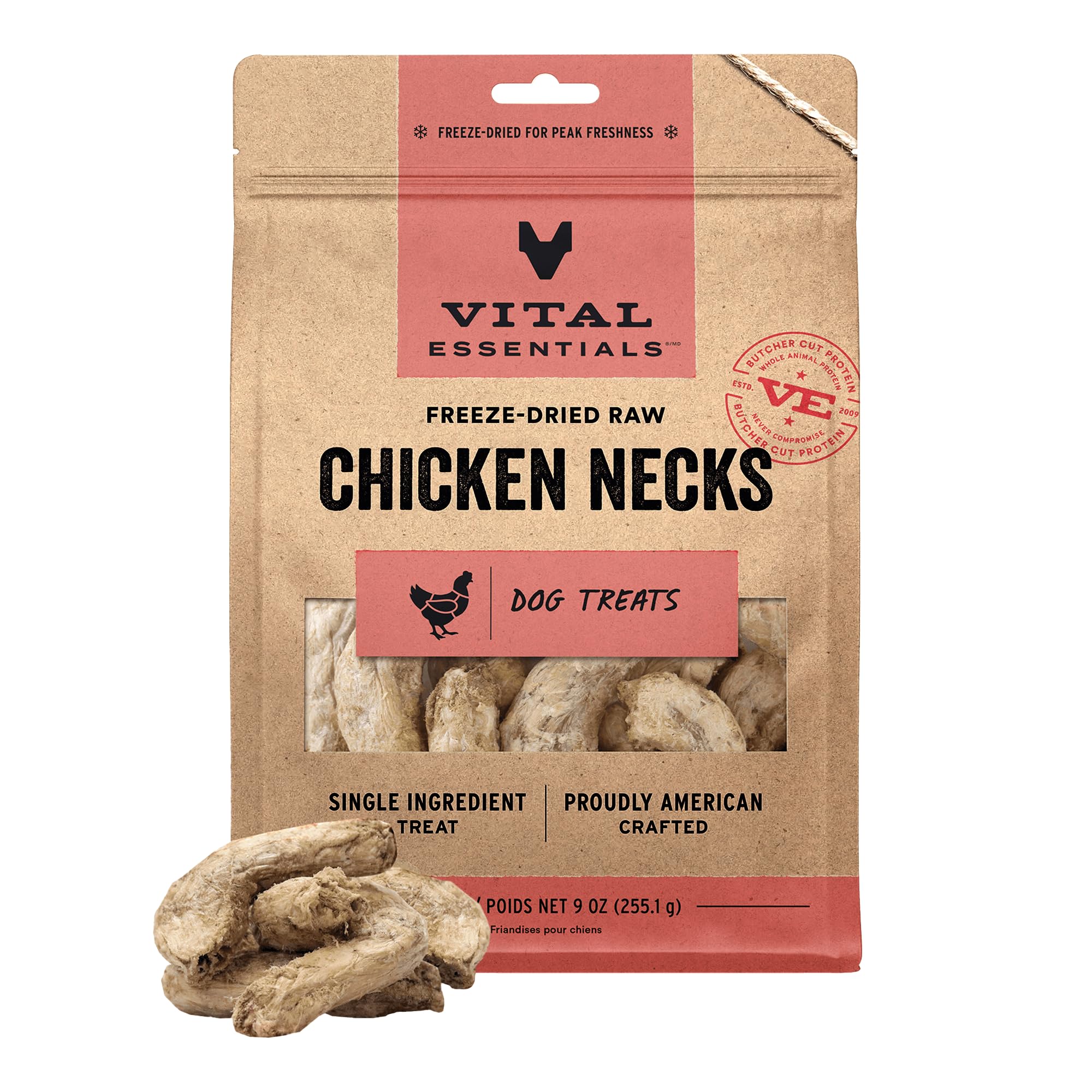 Vital Essentials Chicken Necks Dog Treats, 9 oz | Freeze-Dried Raw | Single Ingredient | Premium Quality High Protein Training T