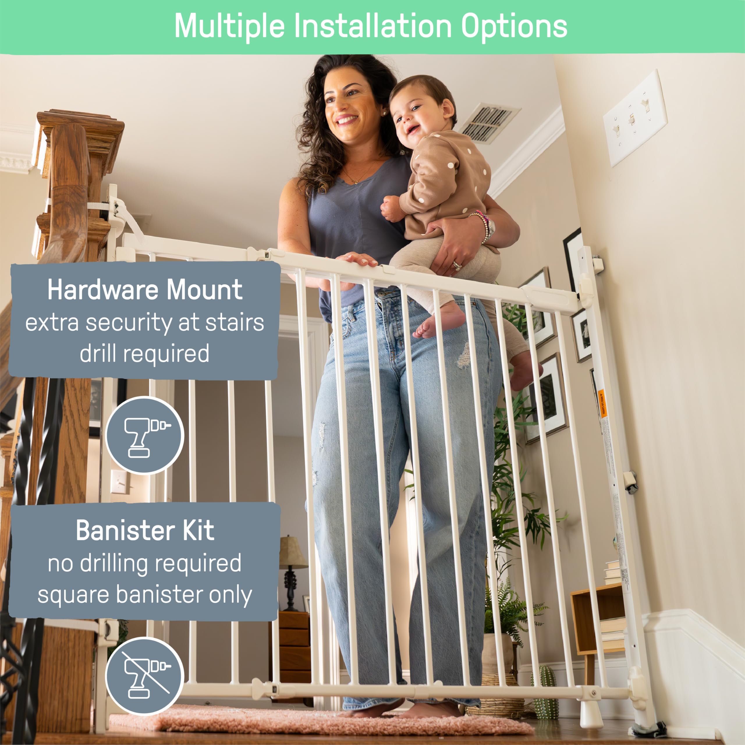 Summer Infant Metal Banister & Stair Safety Pet and Baby Gate,31-46 Wide, 32.5 Tall, Install Banister to Banister or Wall or