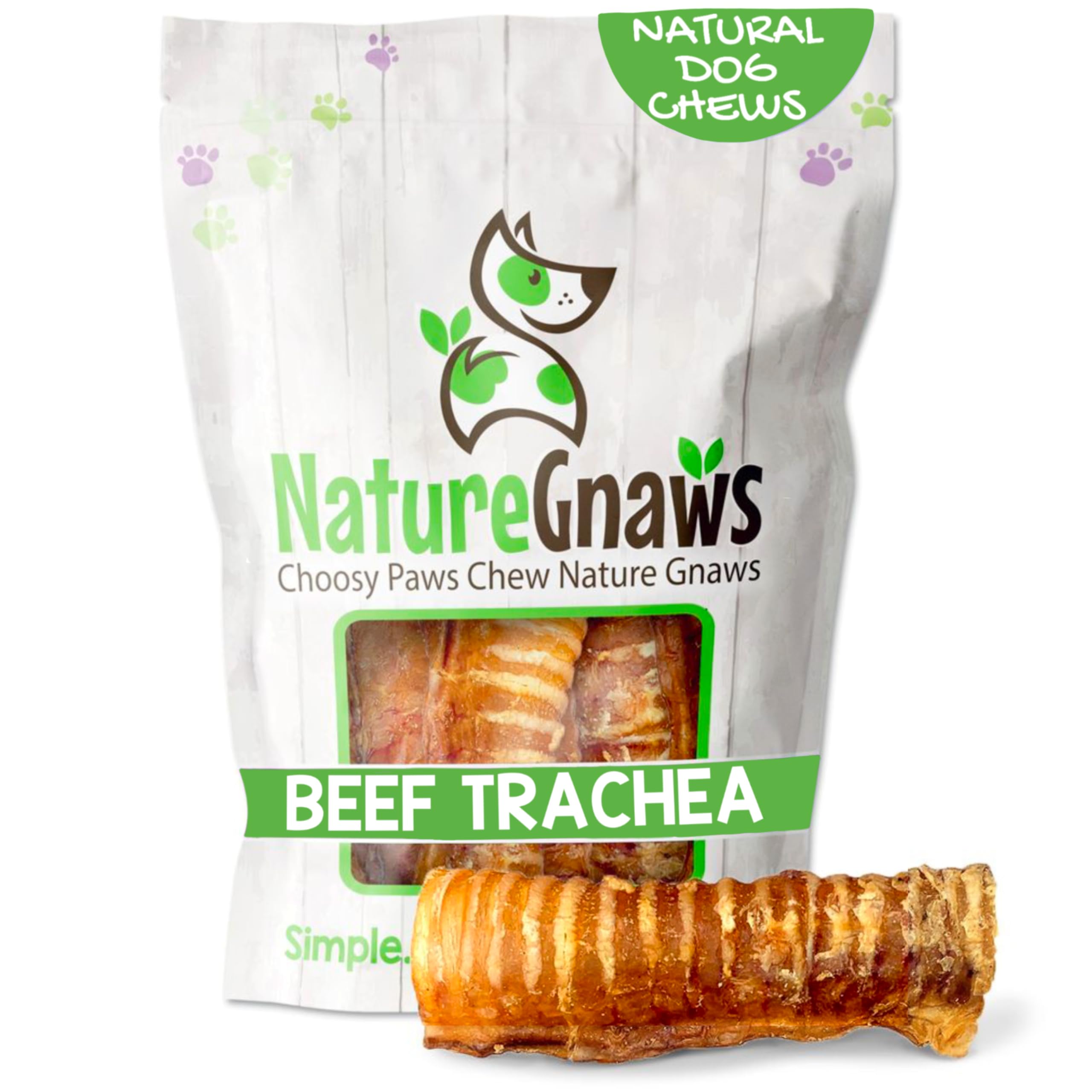 Nature Gnaws Beef Trachea Chews for Dogs 6 (6 Count) - Long Lasting Natural Crunchy Dog Chew Bones - Rawhide Free