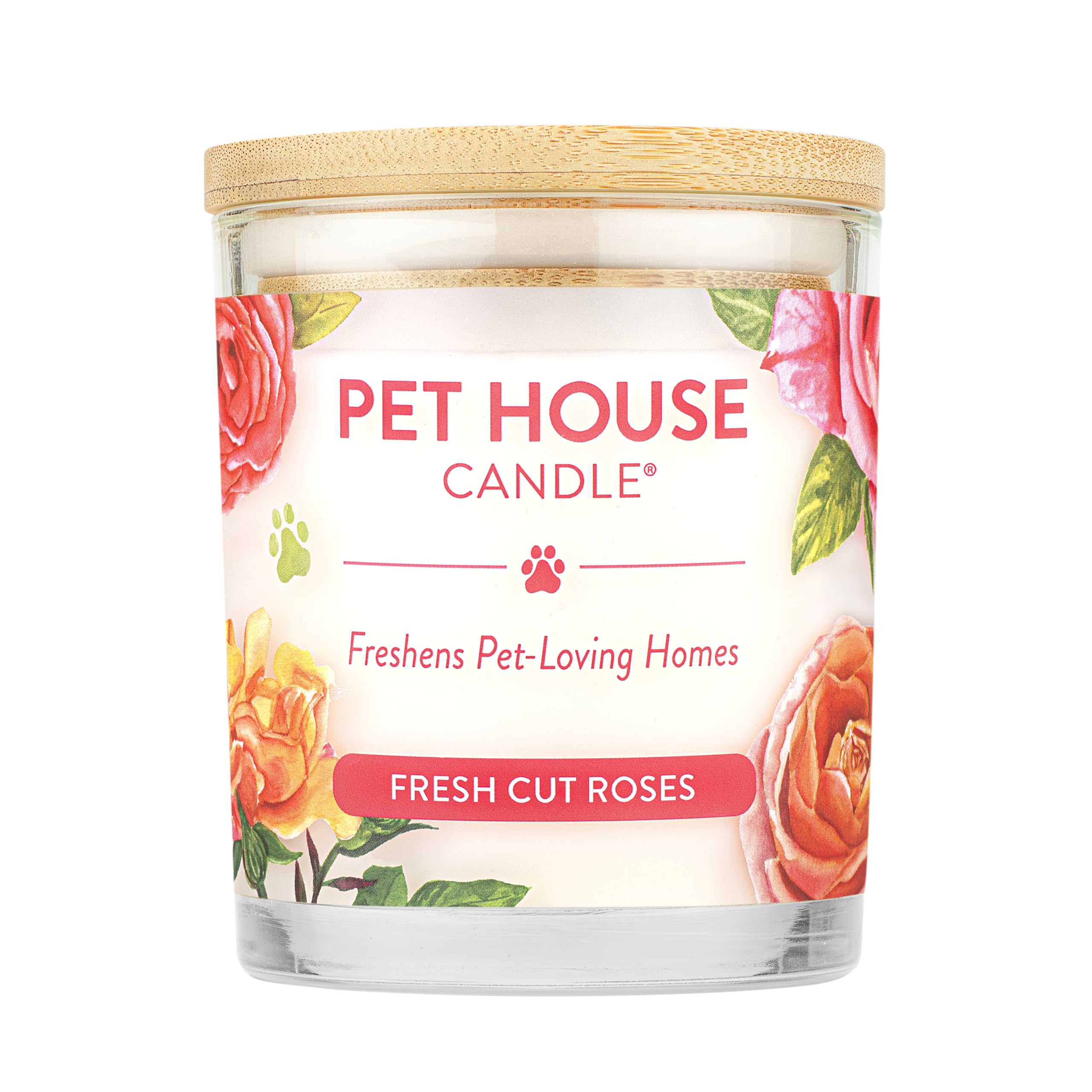 Pet House Candles, Clean Long-Burning, Scented Pet Friendly Candles, Plant-Based, 60 Hour Burn Time - Fresh Cut Roses, 9 oz