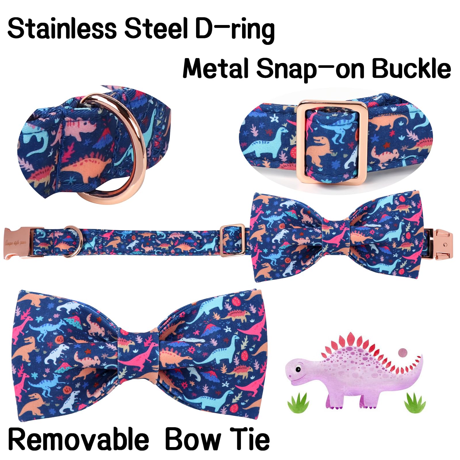 Unique Style Paws Cartoon Dog Collar With Bow Spring Summer Collar With Flower Dinosaur Park For Small Medium Large Boys Girls D