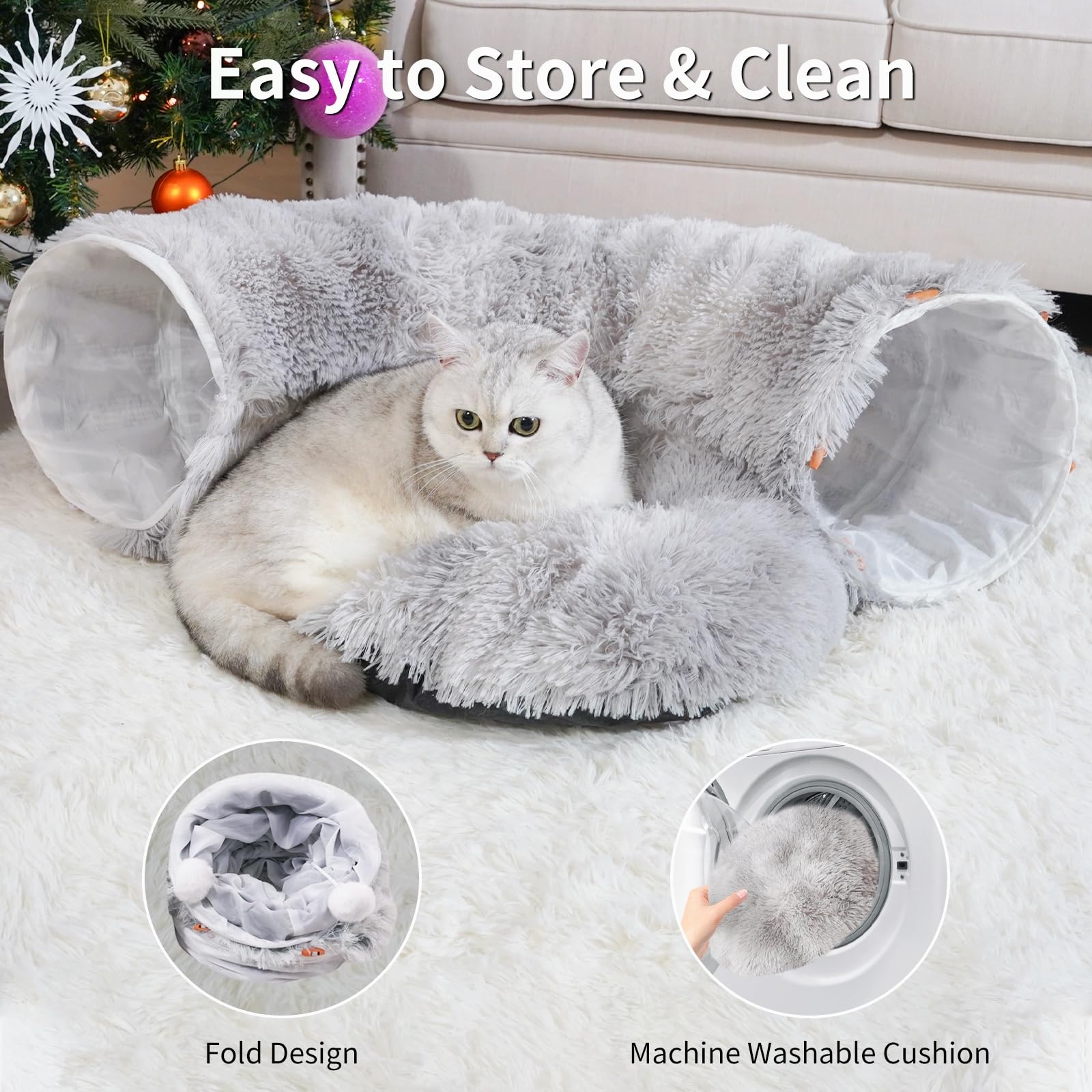 Oozazemm Cat Tunnel Bed With Washable Cushion, Cat Tunnels For Indoor Cats, Collapsible Donut Tunnel For Medium & Large Cat, Pee