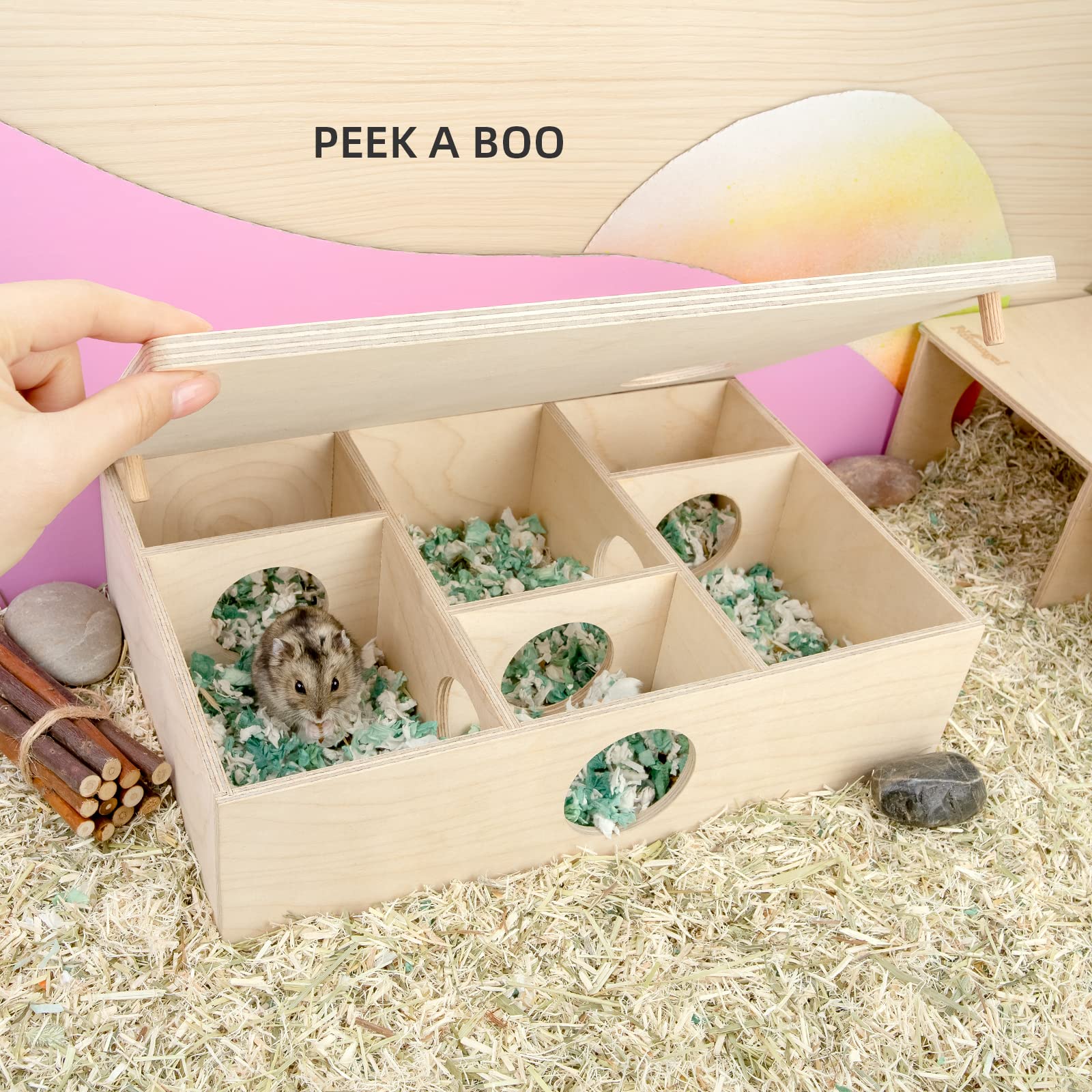 Niteangel Multi-Chamber Hamster House Maze: - Multi-Room Hideouts & Tunnel Exploring Toys for Hamster Gerbils Mice Lemmings (6-R