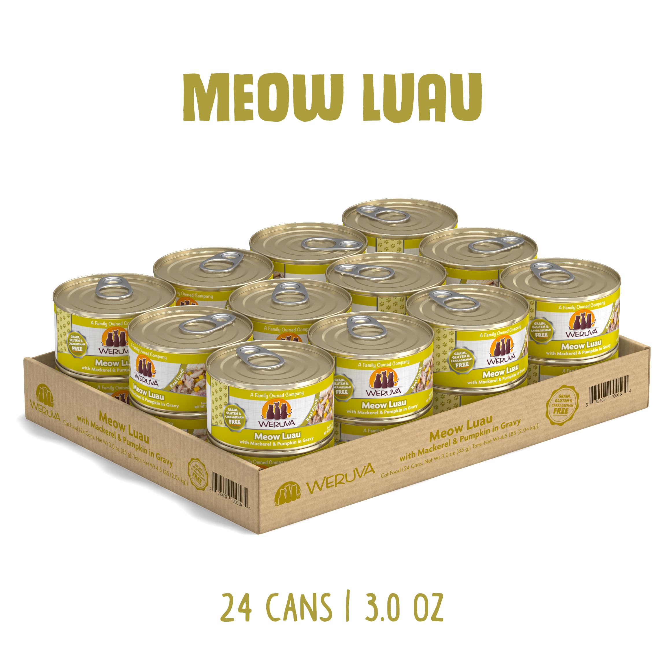 Weruva Classic Cat Food, Meow Luau with Mackerel & Pumpkin in Gravy, 3oz Can (Pack of 24)
