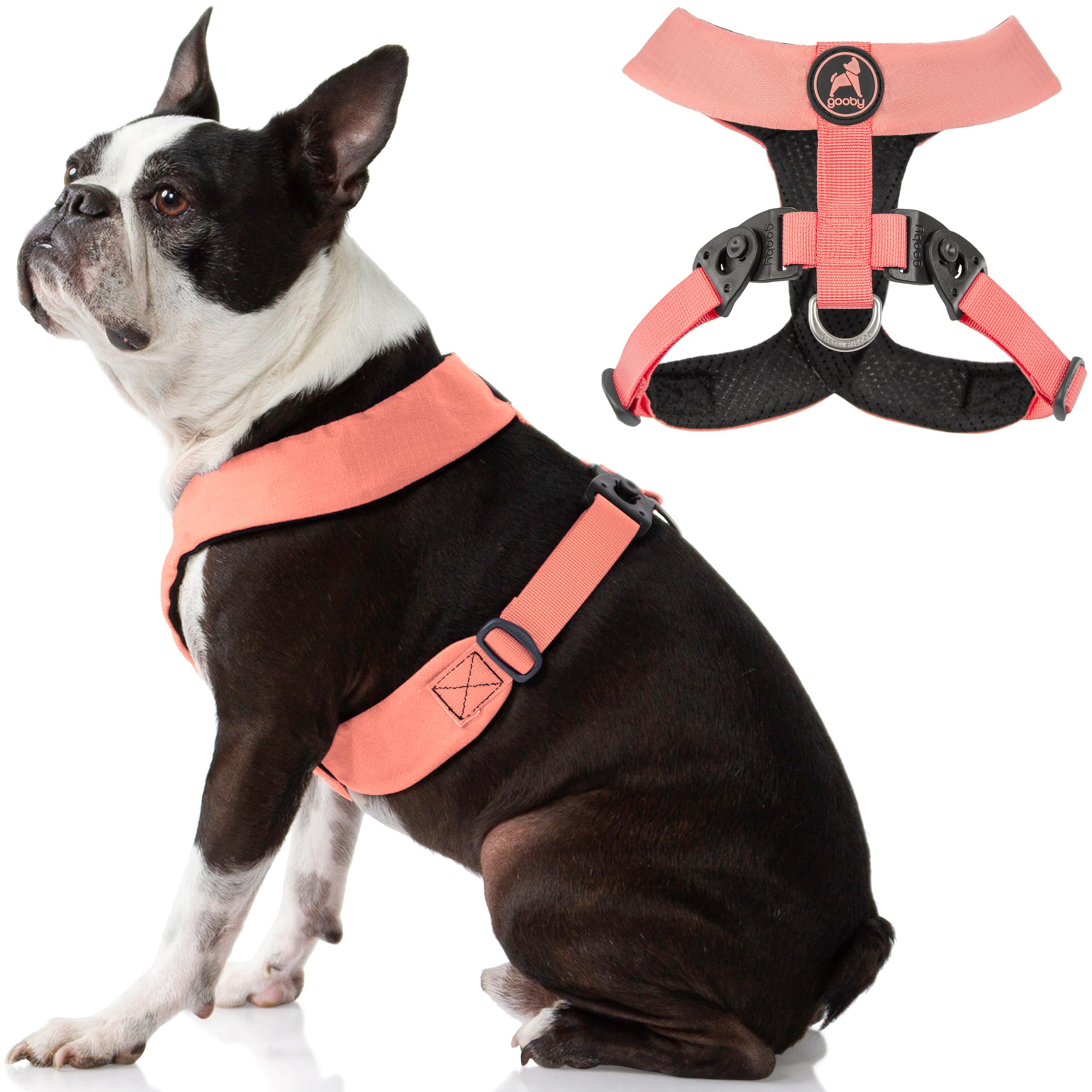 Gooby Comfort X Harness Dual Snap - Pink, Medium - No Pull Small Dog Harness with Rotational Buckles and Patented Choke-Free X F