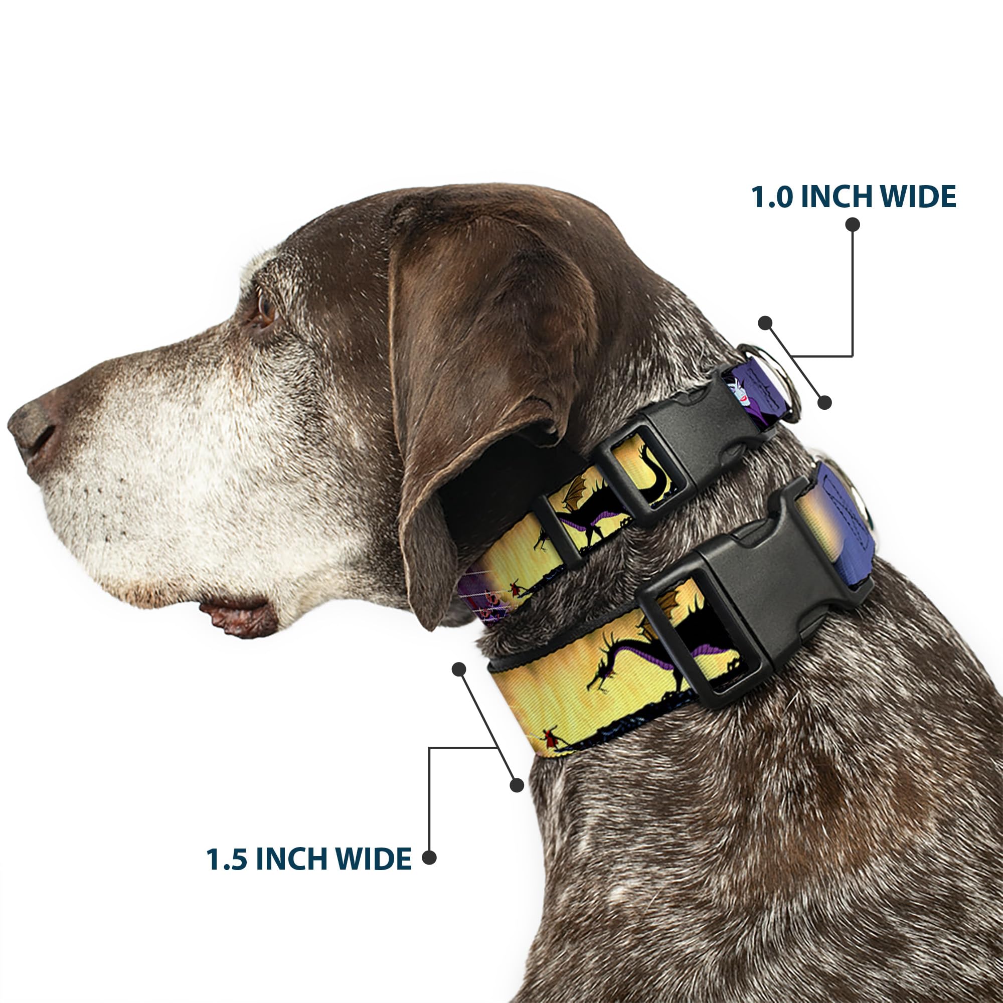 Buckle-Down Plastic Clip Collar - Maleficent Poses - 1.5 Wide - Fits 16-23 Neck - Medium