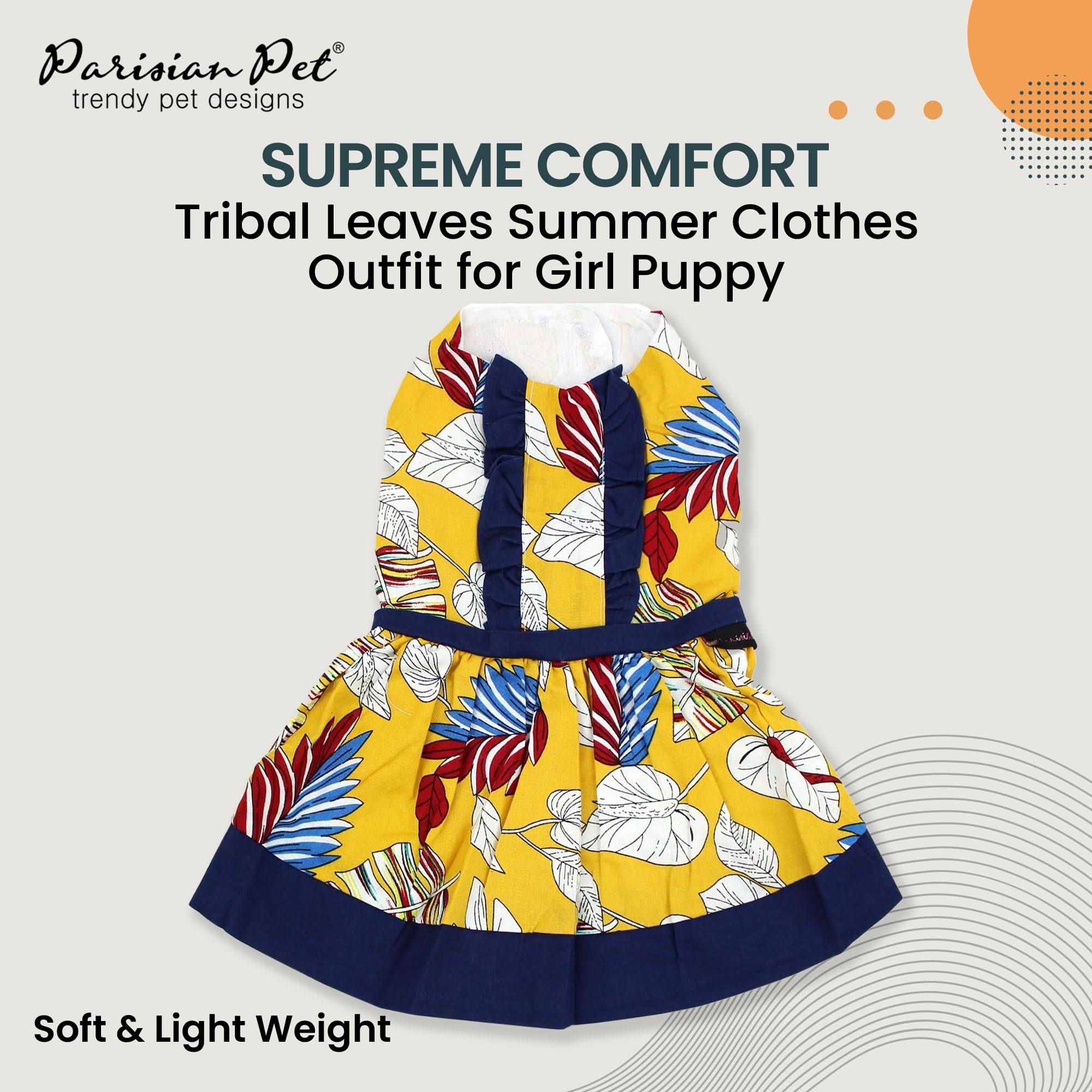 Parisian Pet Tribal Leaves Summer Dress - Magic Strap Closure Beach Outfit - Lightweight And Breathable Dresses For Large Dogs G
