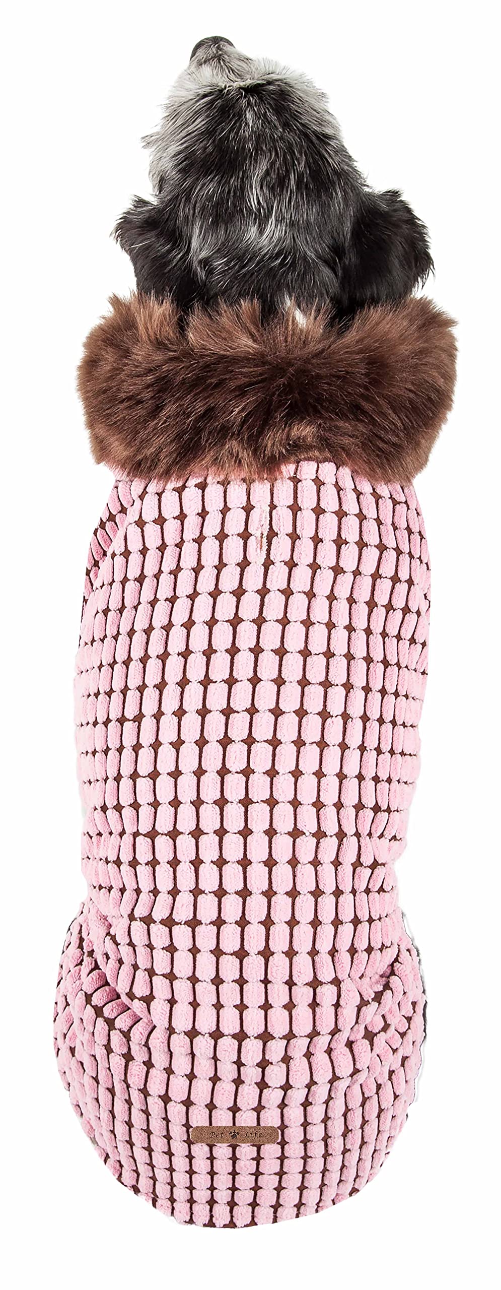 Pet Life  Luxe Beautifur Elegant Box Patterned Mink Fur Dog Coat - Pet Dog Jacket with Easy Hook-and-Loop Belly enclosures - W