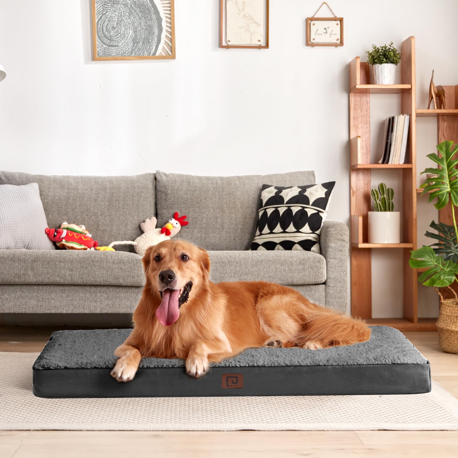 EHEYCIGA Orthopedic Dog Bed for Large Dogs, Grey, 35"x23", Removable Washable Cover, Comfortable Polyester