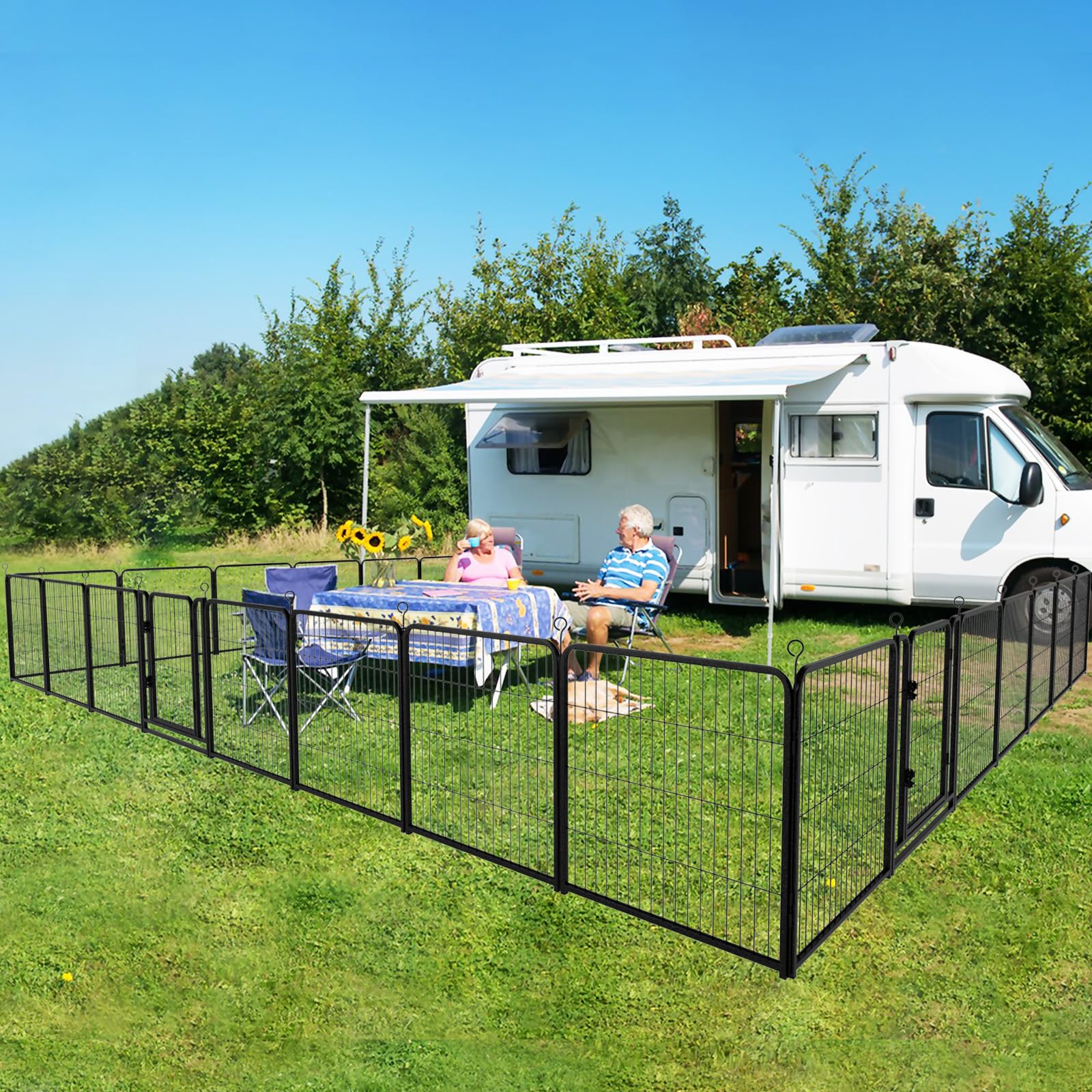 Kfvigoho Dog Playpen Outdoor Extra Wide 32 Panels Heavy Duty Dog Fence 40'' Height Anti-Rust With Doors Portable For Rv Camping