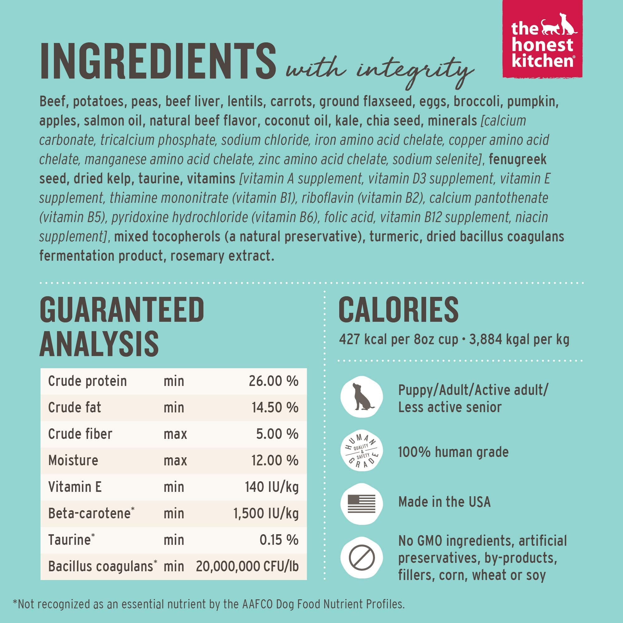 The Honest Kitchen Grain Free Beef Dry Dog Food, 1 lb - Whole Food Clusters for Healthy Nutrition