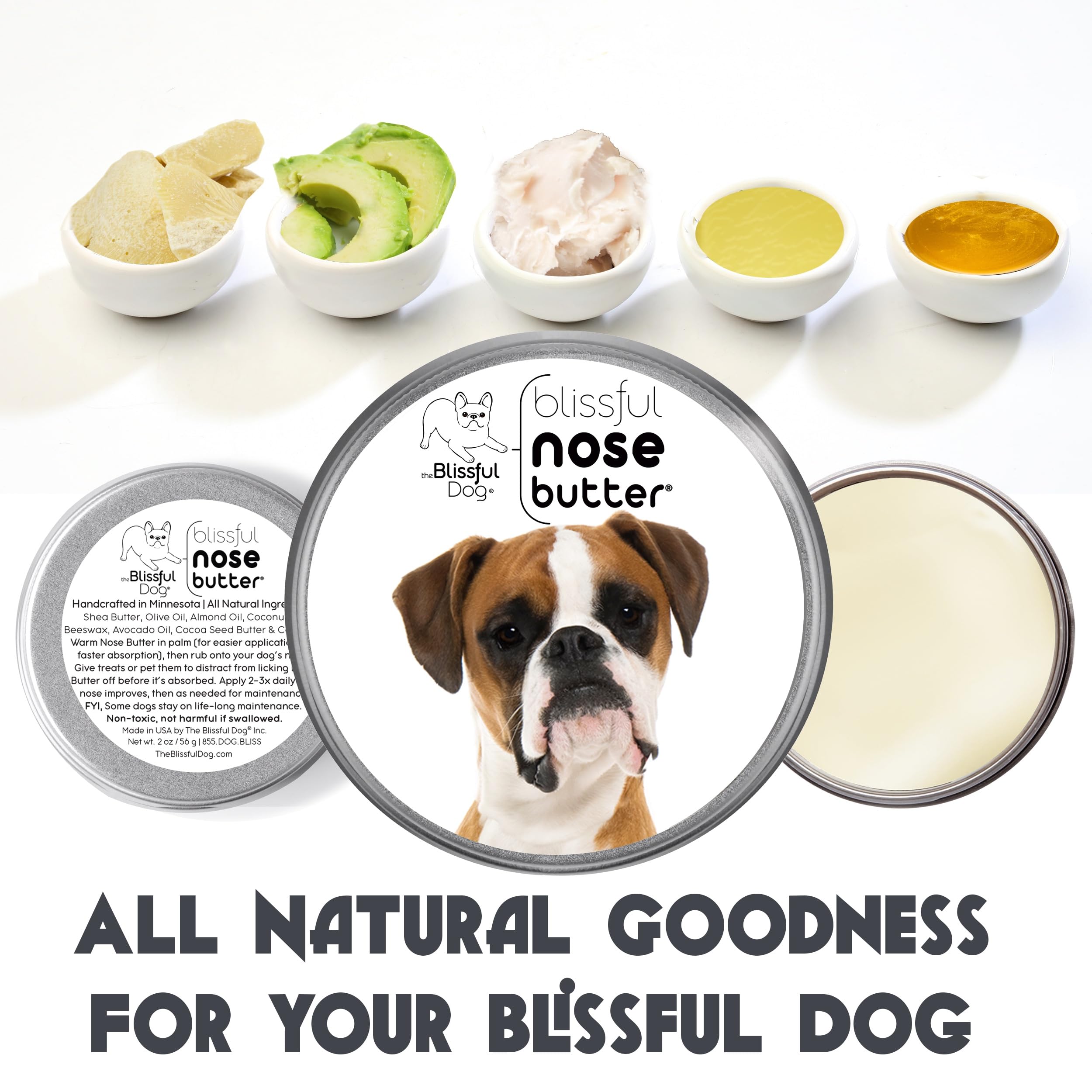 The Blissful Dog Fawn Boxer Nose Butter Tin, Versatile Dog Nose Balm for Dry Nose, Handcrafted Nose Moisturizer, Easy-to-Apply D
