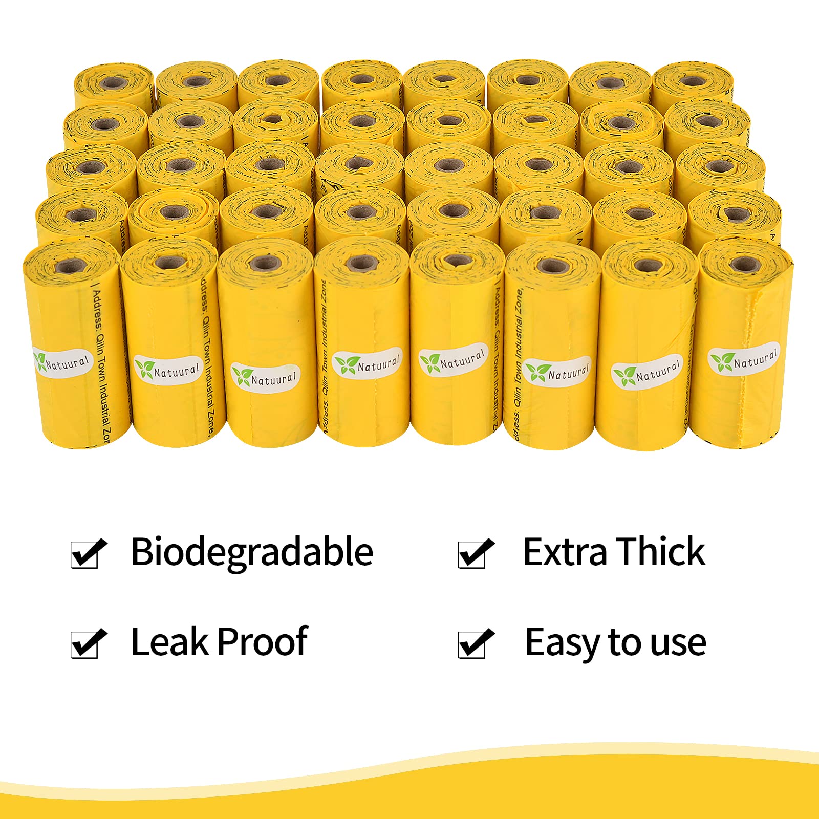 Natuural Biodegradable Dog Poop Bags - 270 Count, Unscented, Cornstarch, Yellow, ASTM D6400 Certified, Ideal for Large & Small Dogs