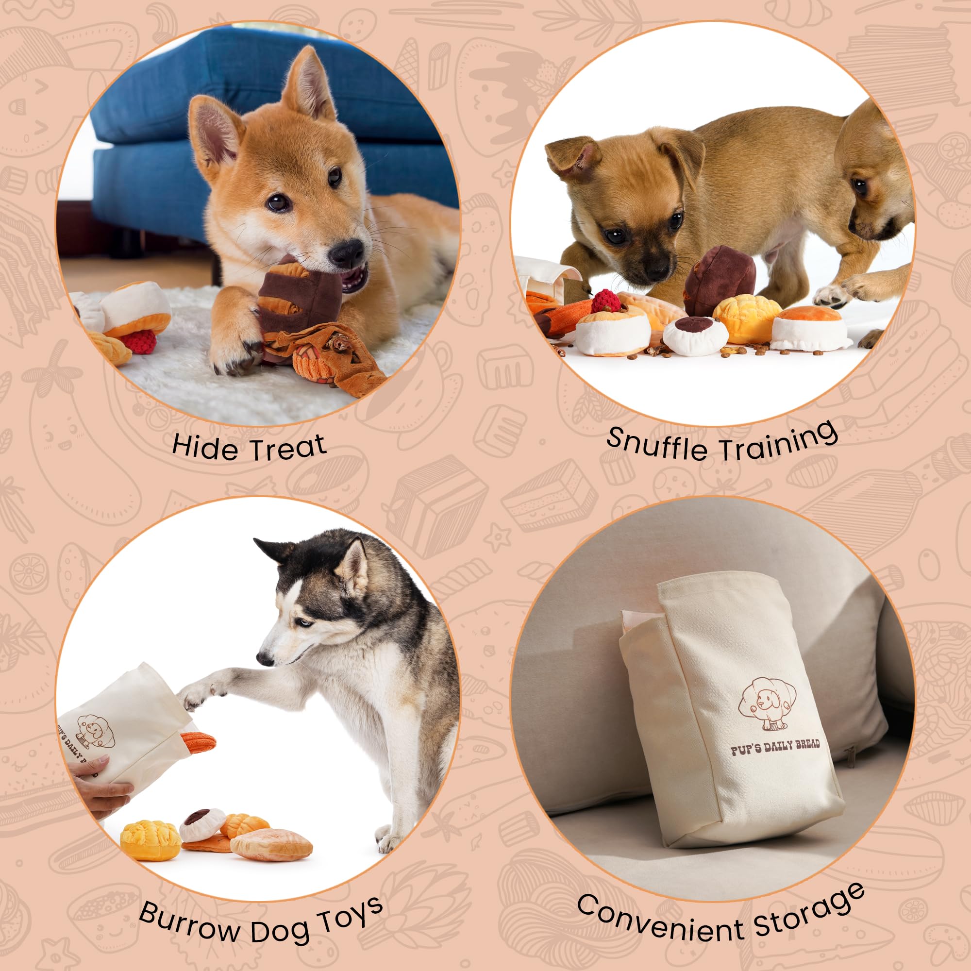 Nocciola 10 Pack Bread Dog Toys With A Bag,Crinkle Dog Squeaky Toys,Puppy Toys To Keep Them Busy,Small Dog Toys For Boredom,Dura