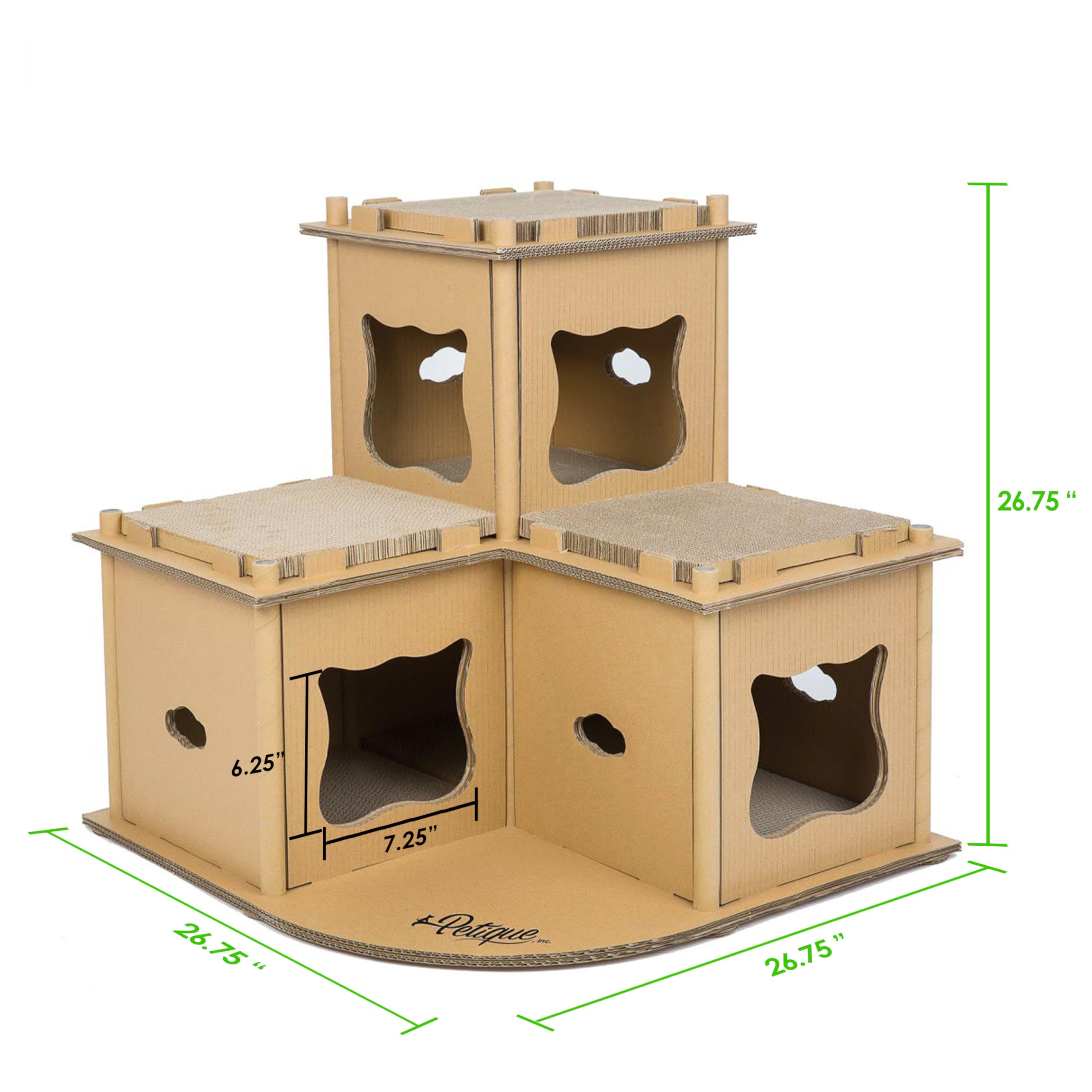 Petique Multilevel Cardboard Cat House Fortress, Indoor And Outdoor Cat Tower, Cat Scratcher Cardboard Tower, Modern Cat Furniture, Planet-Friendly Cat Playground, Great For Cats And Kitties