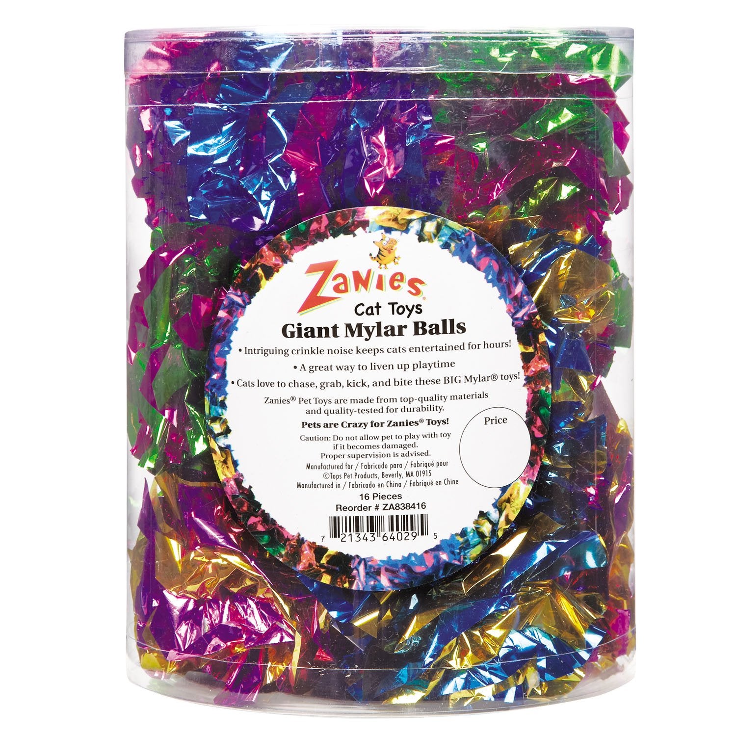 Zanies Giant Mylar Balls Cat Toys, 16-Piece Canisters