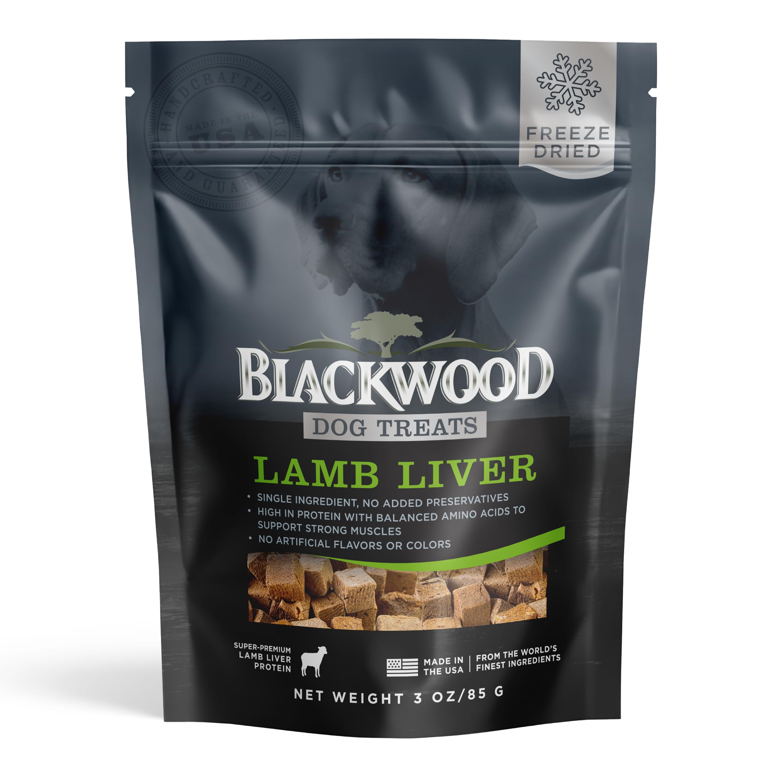 Blackwood Freeze Dried Raw Single Ingredient Dog Treats, 100% Lamb Liver, 3 Ounce Pouch, High Protein, Made in The USA