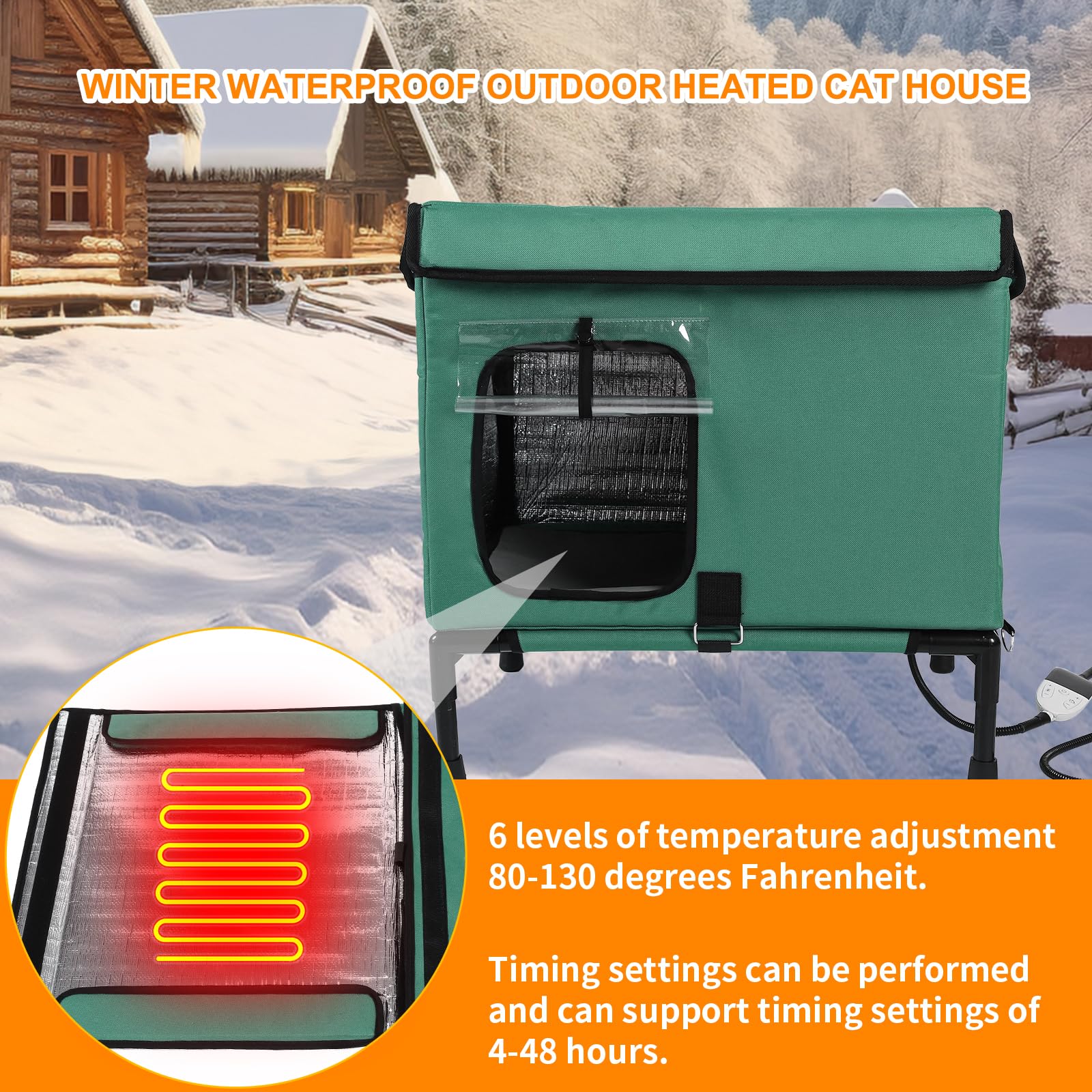 Large Heated Cat House For Outside With Pet Heating Pad Bed