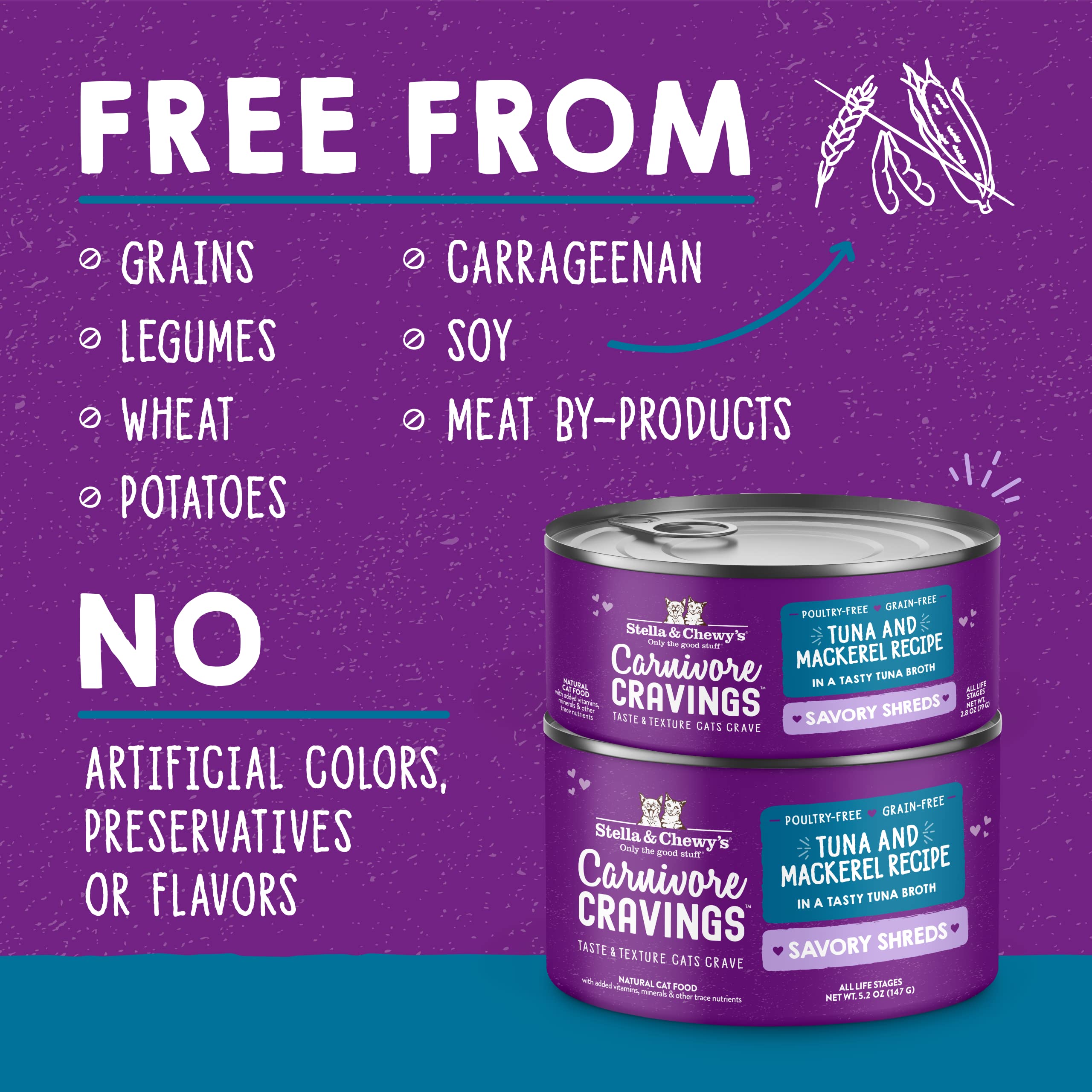 Stella & Chewy s Carnivore Cravings Savory Shreds - Wet Cat Food - High-Moisture Formula with Wild-Caught Tuna & Mackerel - Per