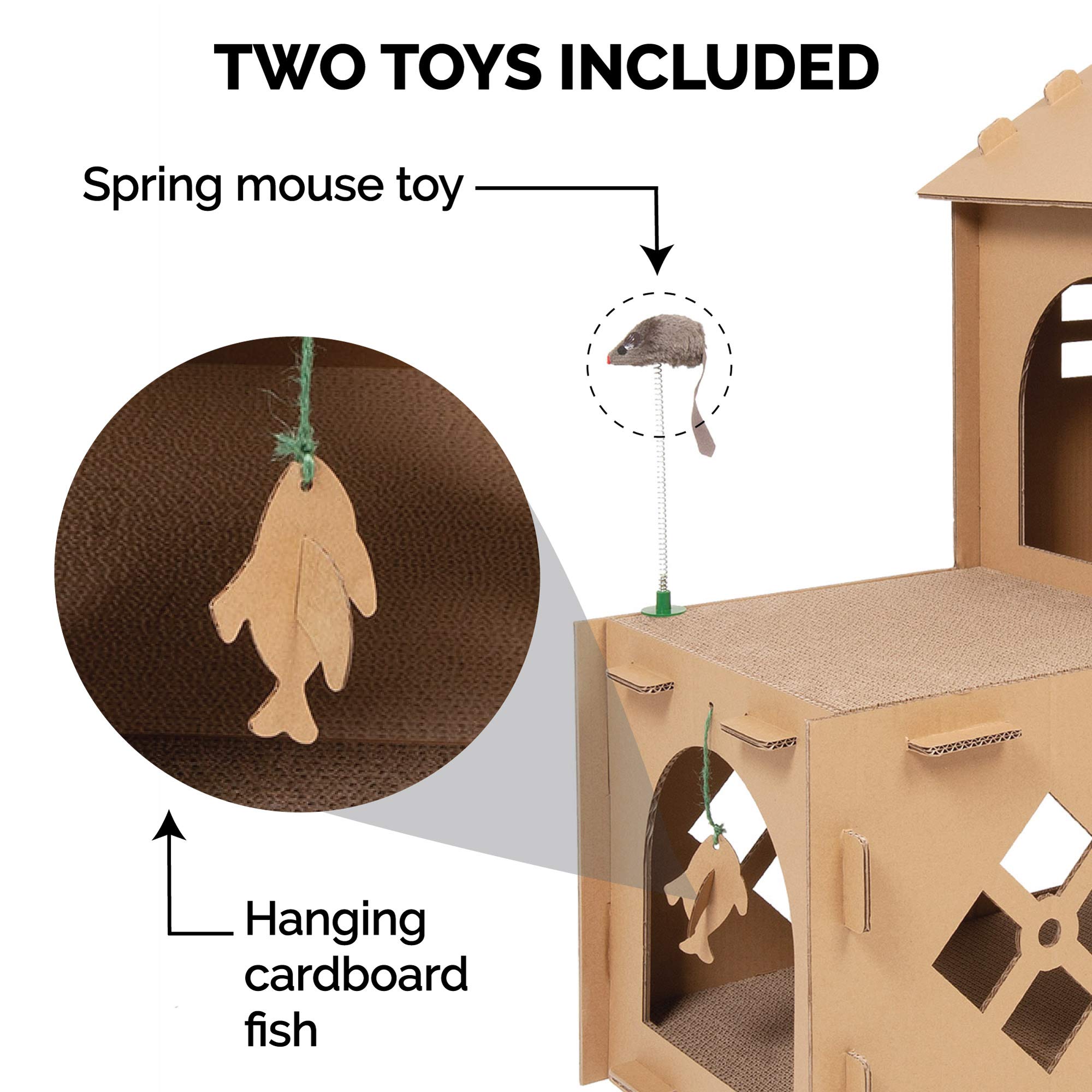 Furhaven Multi-Level Cardboard Cat House W/ Catnip For Indoor Cats, Ft. Scratching Pads & Toys - Townhouse Corrugated Cat Scratc