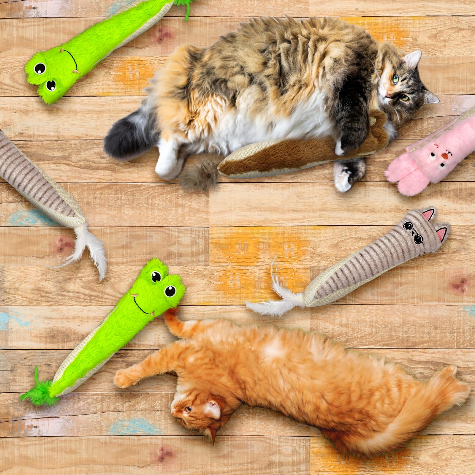Andiker Catnip Toys For Indoor Cats,10.24Inches Plush Toy For Cats With Crinkle Paper Inside,Fluffy Cat Toy With Feather And 2 S