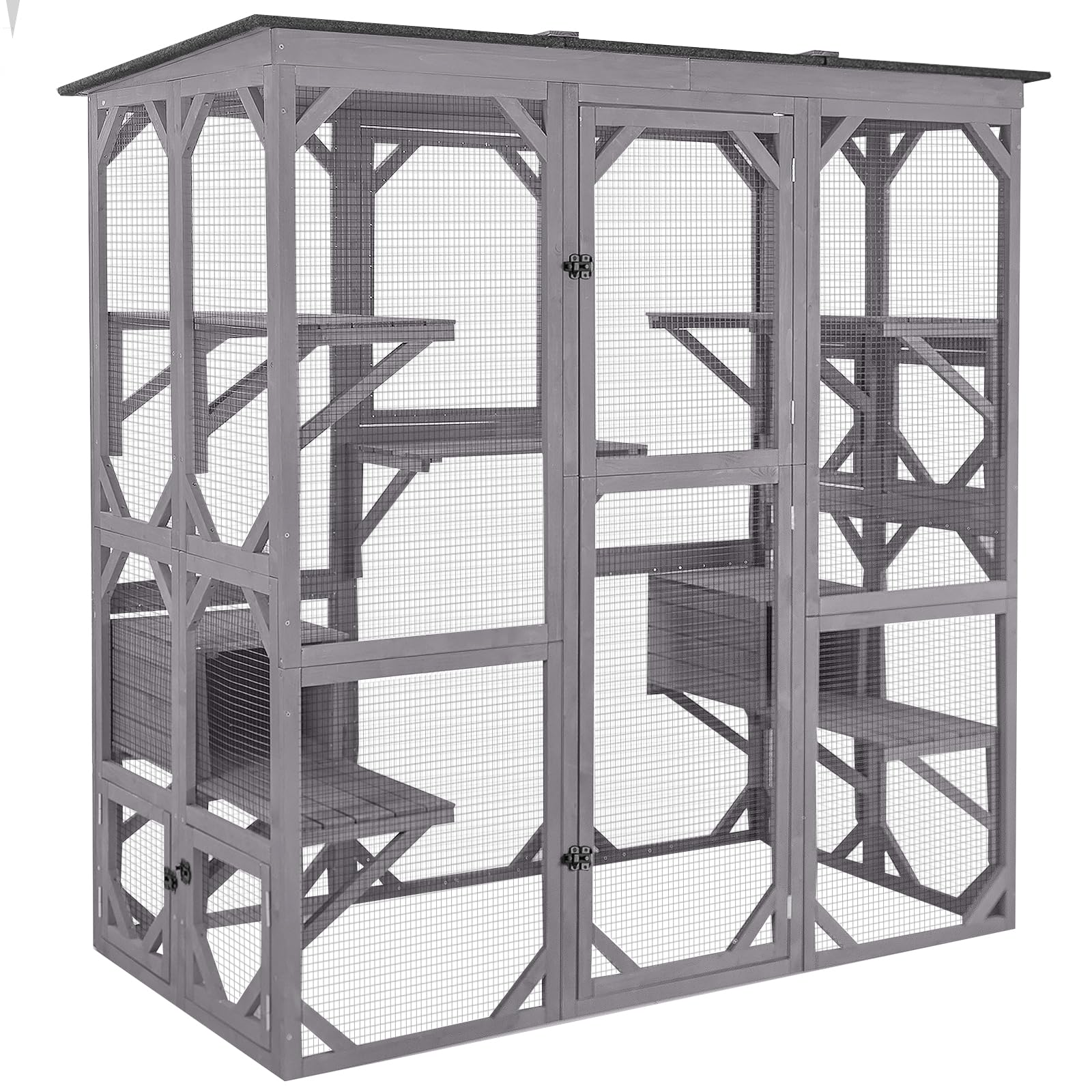 Aivituvin Cat House Outdoor Catio Kitty Enclosure With Super Large Enter Door,Wooden Cat Cage Condo Indoor Playpen With Platforms,Small House 71 Inch