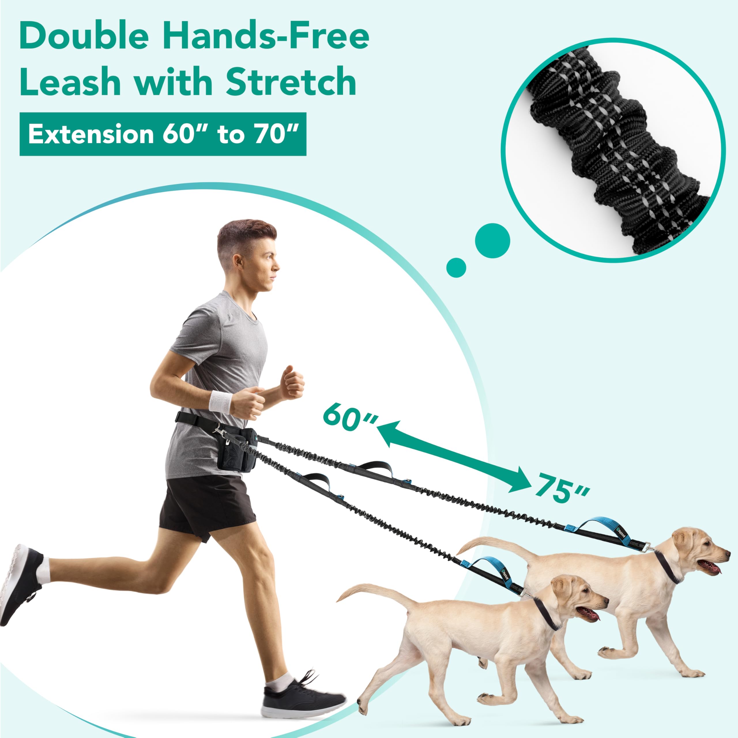 PetAmi Premium Hands Free Dog Leash for 2 Dogs, Adjustable Waist Belt Leash for Dog Walking, Fanny Pack Accessories Bag Dual Bun