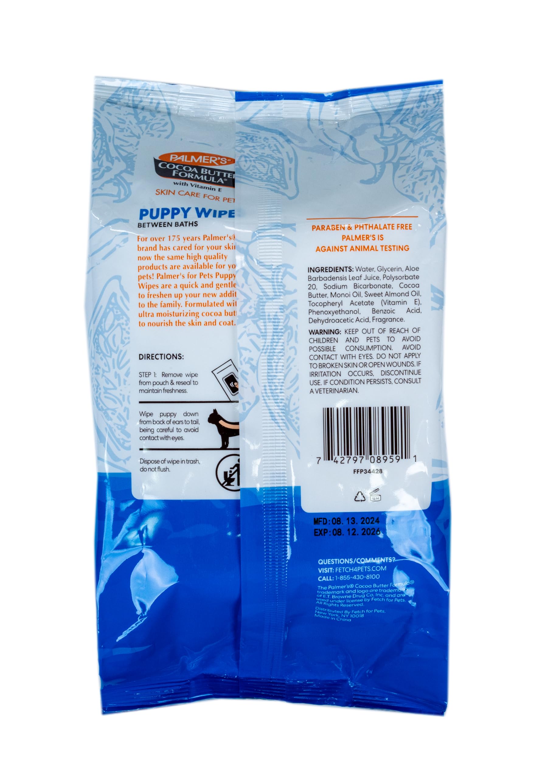 Palmer'S Cocoa Butter Puppy Wipes For Between Baths | Cocoa Butter Wipes For Dogs | Paraben & Phthalate Free Dog Grooming Wipes