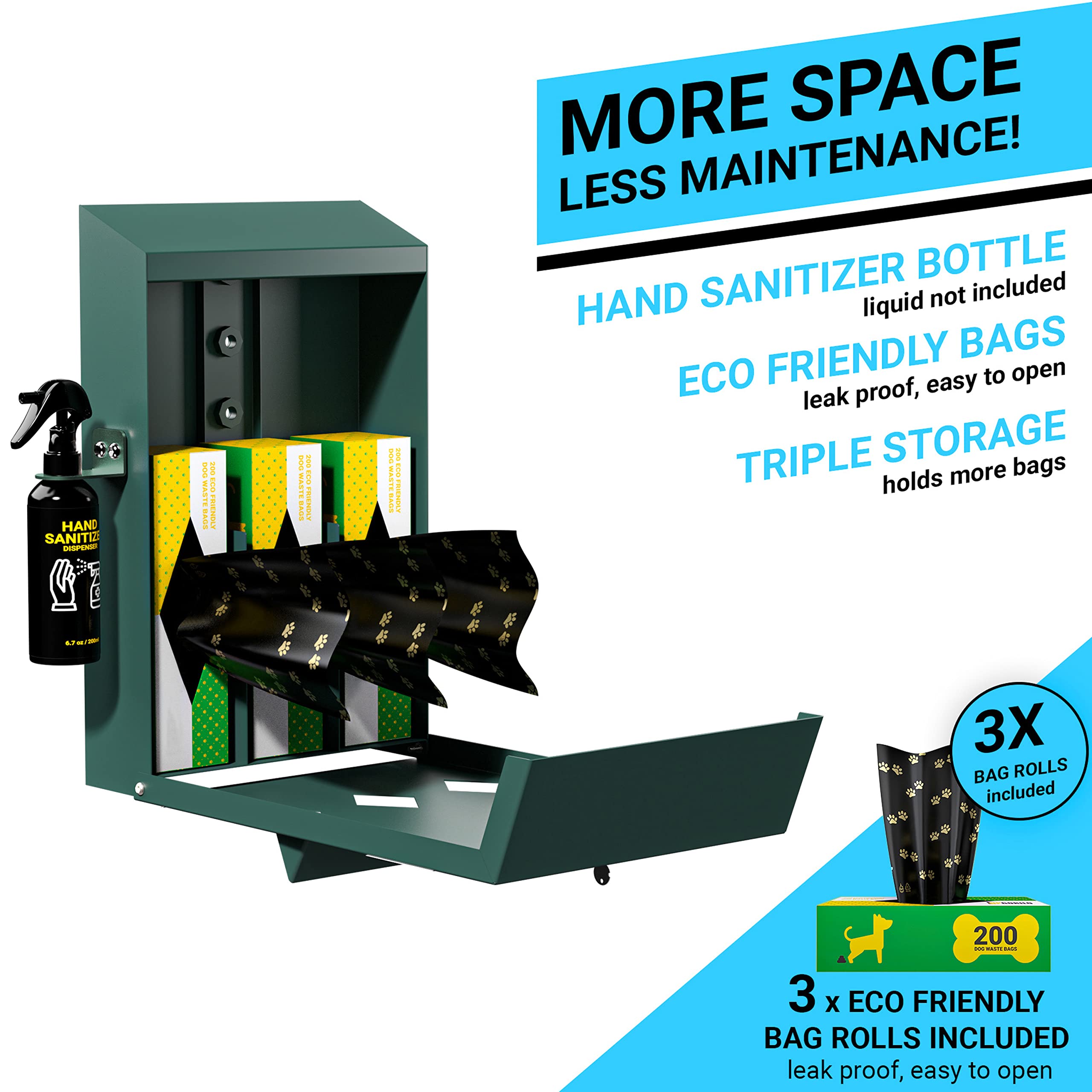 Flash Furniture Kessler Locking Dog Waste Bag Dispenser With Glow In The Dark Sign, Hand Sanitizer Bottle And Rain Guard - 600 R