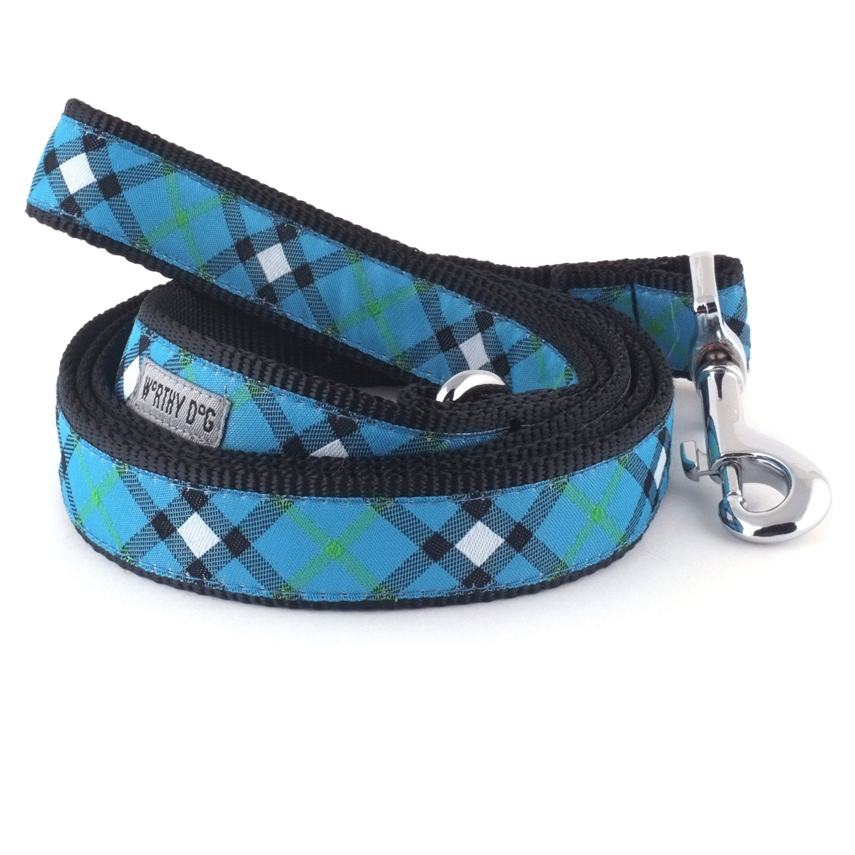 The Worthy Dog Bias Plaid Dog Leash 5Ft Stylish Blue Pattern, Comfortable Durable Nylon Fits Small, Medium, Large Dogs, Fun Outdoor Puppy Walking Accessory