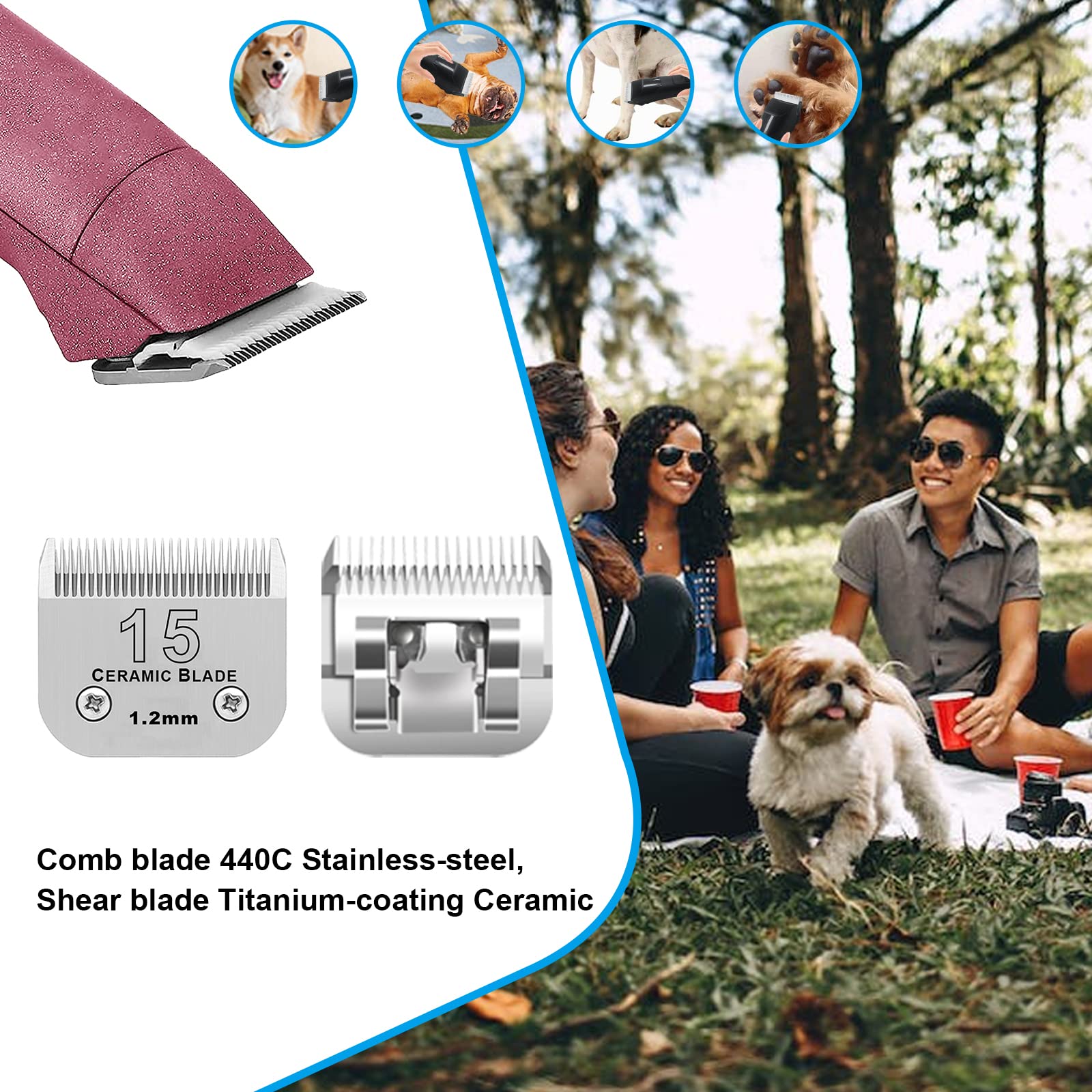 Dodaer 3 Pack 15# Detachable Pet Dog Grooming Ceramic Blades,Compatible With Andis,Oster A5,Wahl Km-10 Series,Size 15# Blade 3/6