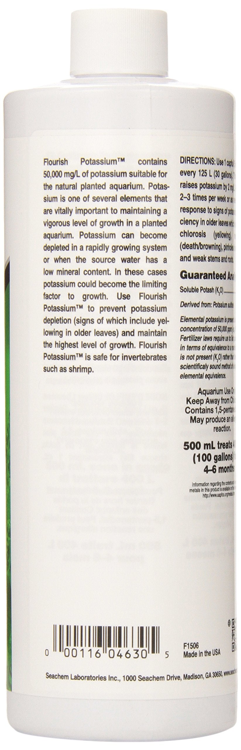 Seachem Flourish Potassium 500ml - Essential Plant Nutrient, One Size, White, Promotes Healthy Aquatic Growth