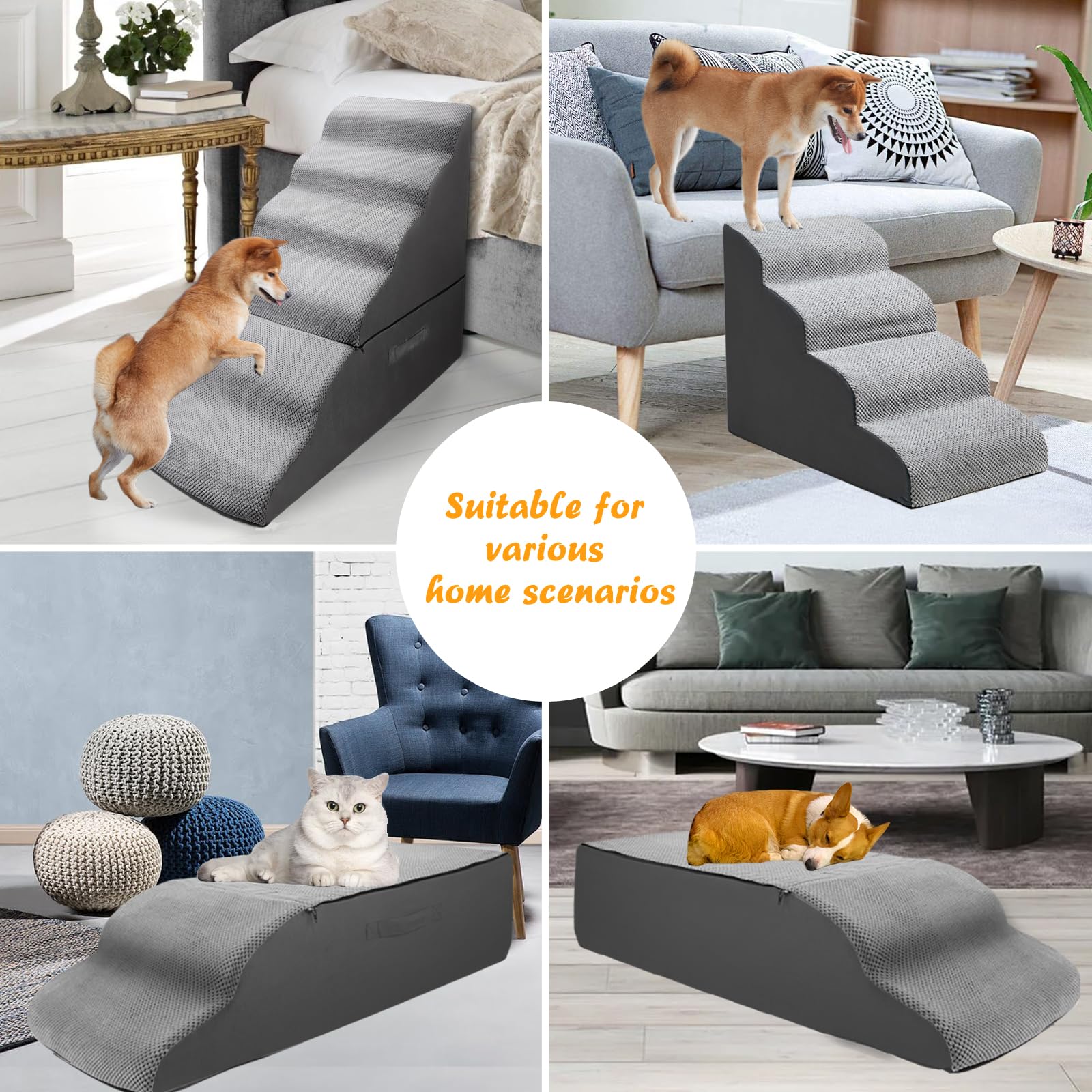 Inrlkit Dog Stairs Steps For 30 Inches Tall High Bed, Pet Dog Ramp Ladder For Small Medium Dogs, Doggie, Old Cats, Kitty, Small
