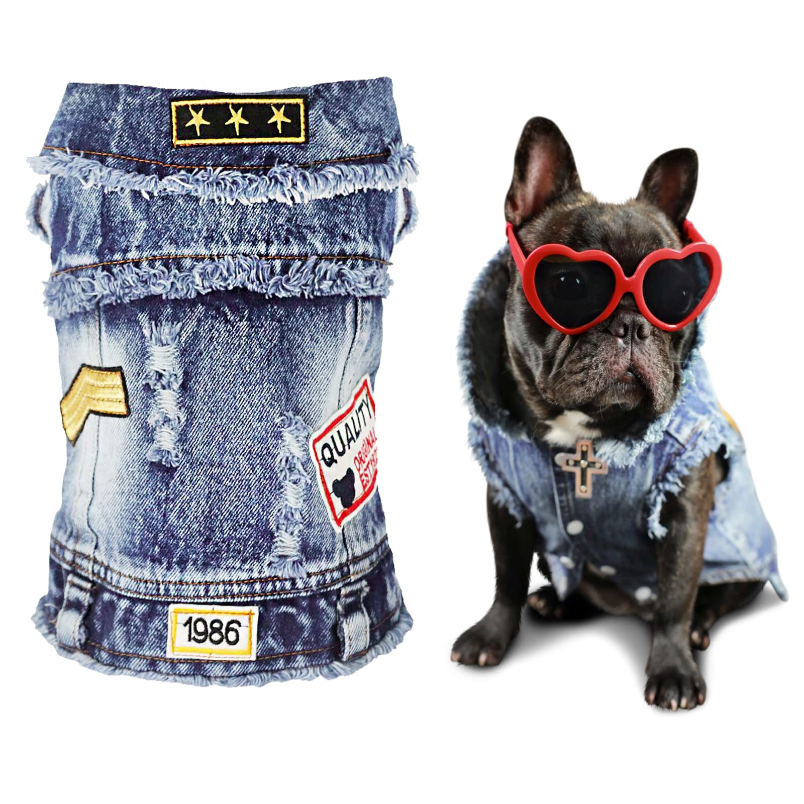 SILD Pet Clothes Dog Jeans Jacket Cool Blue Denim Coat Small Medium Puppy Blue Vintage Washed Clothes Dogs Lapel Vests Classic H