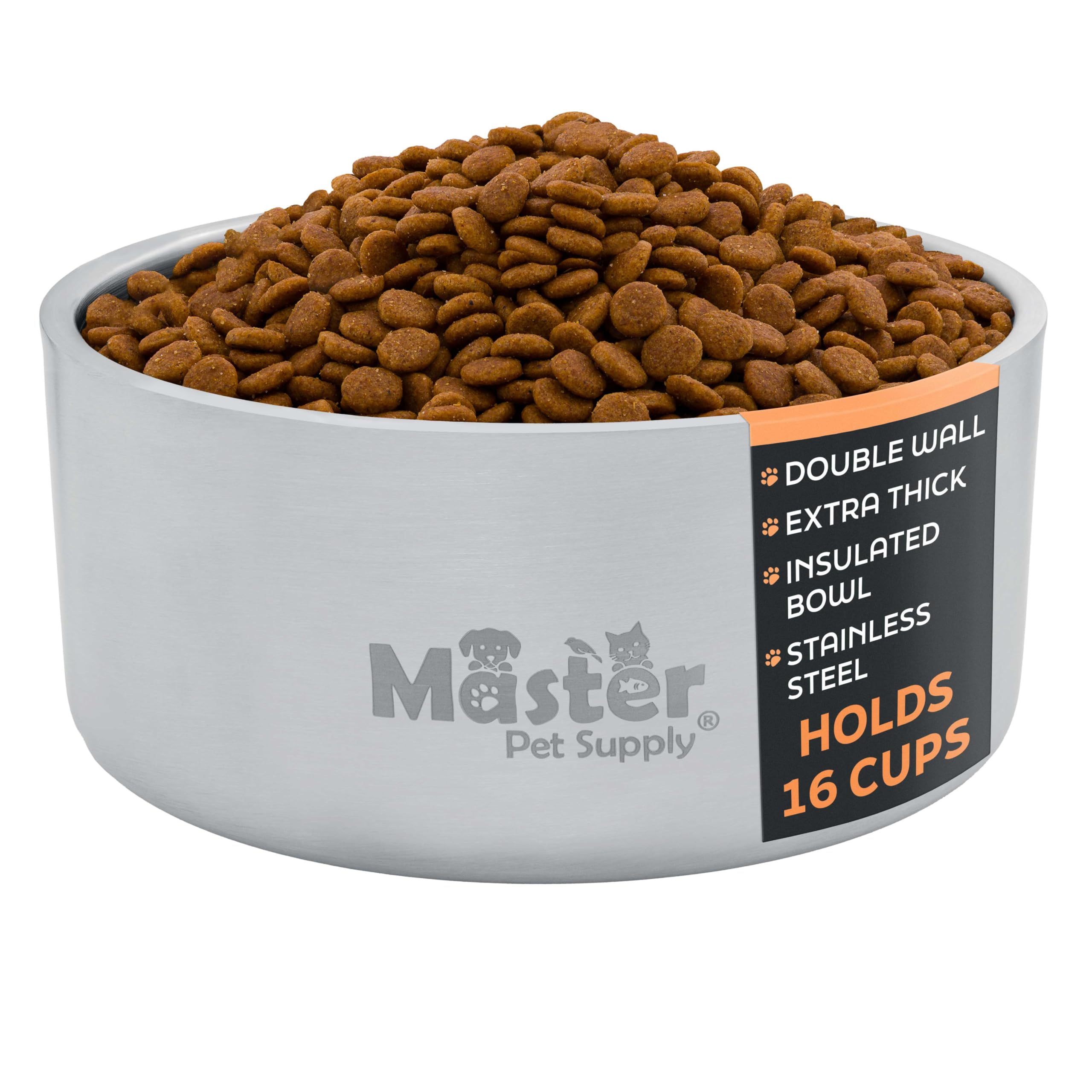 Master Pet Supply Stainless Steel Dog Bowls - 128 oz, Heavy Duty - Stainless Steel, Double Wall Extra-Thick Insulated, Non-Slip 