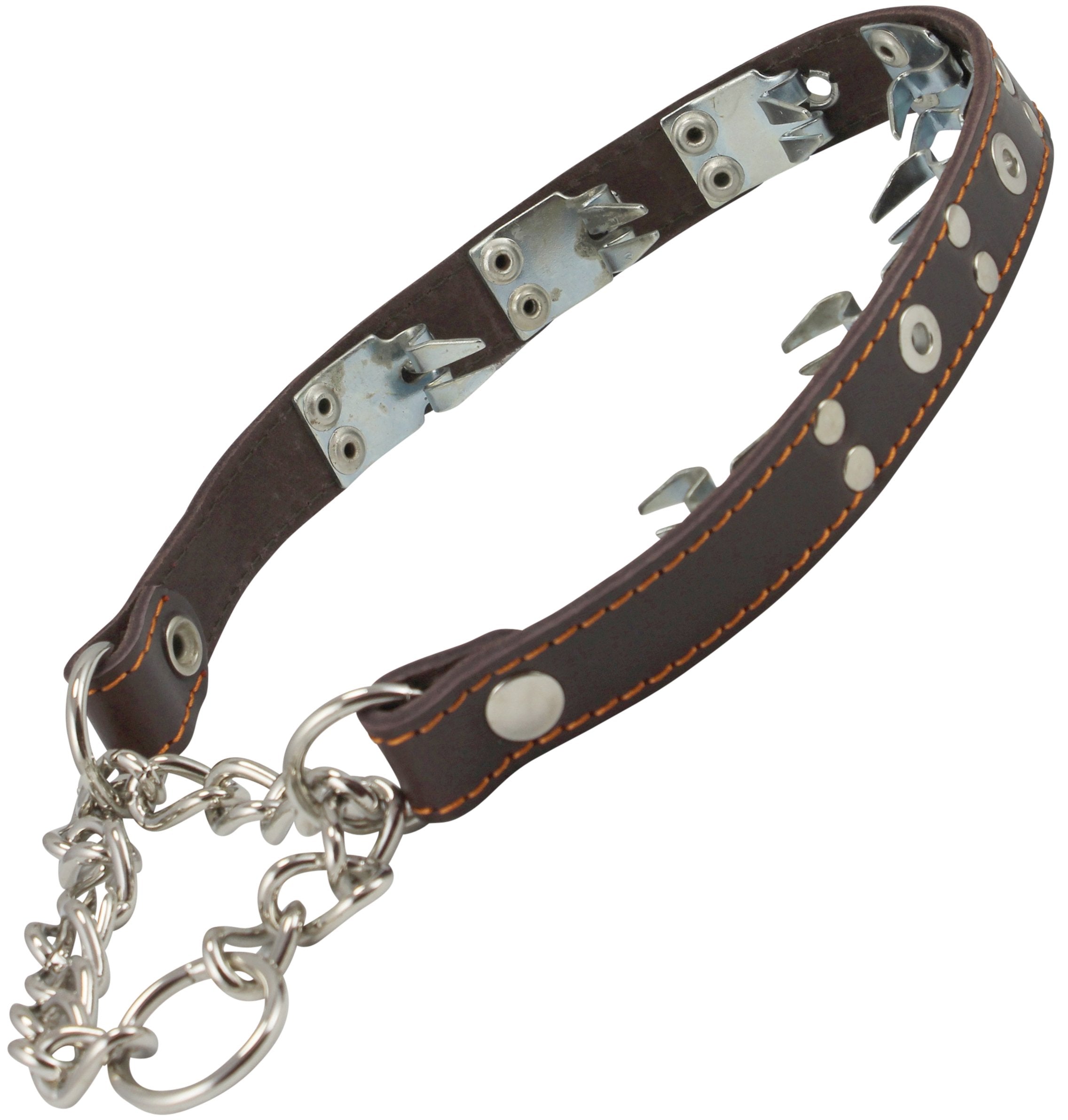 Dogs My Love Training Genuine Leather Pinch Martingale Dog Collar Studded 4Mm Link Brown 3 Sizes (21.5'-25')
