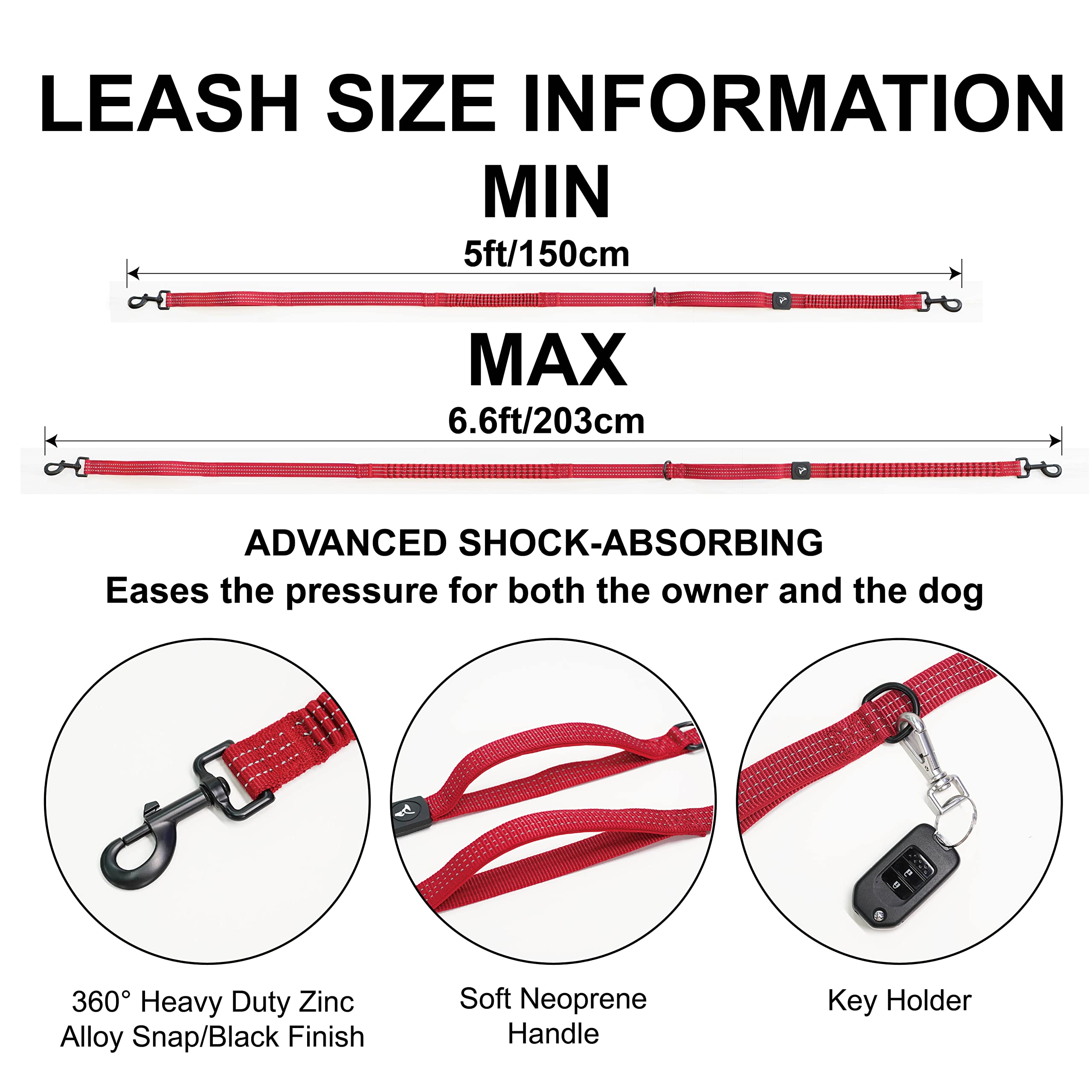 Kruz Pet Kzjbelt-03 Jogging Belt And Hands Free Dog Leash - Retractable Shock Absorbing Bungee Leash With Waist Belt Running, Wa