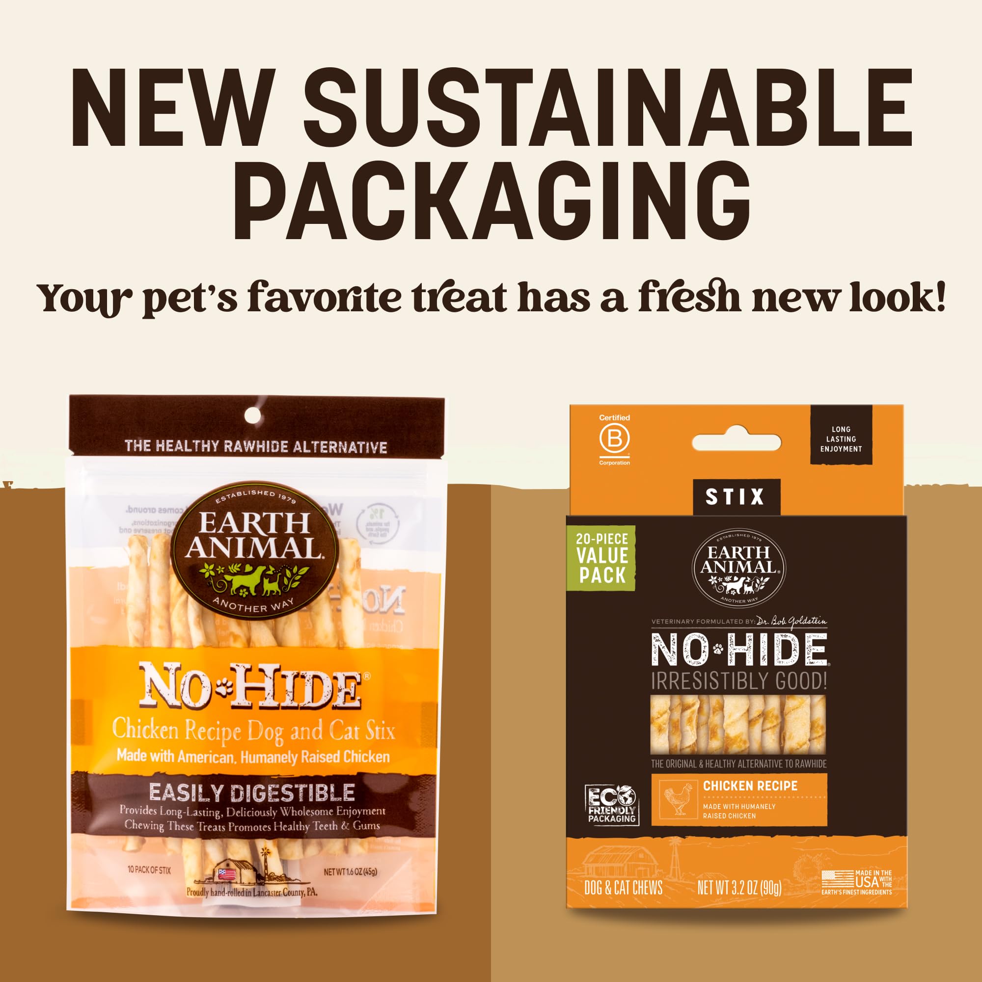 Earth Animal No Hide Stix - Long Lasting Rawhide Free Small Dog Chews Sticks, Chicken - 80 Count Extra Value Pack