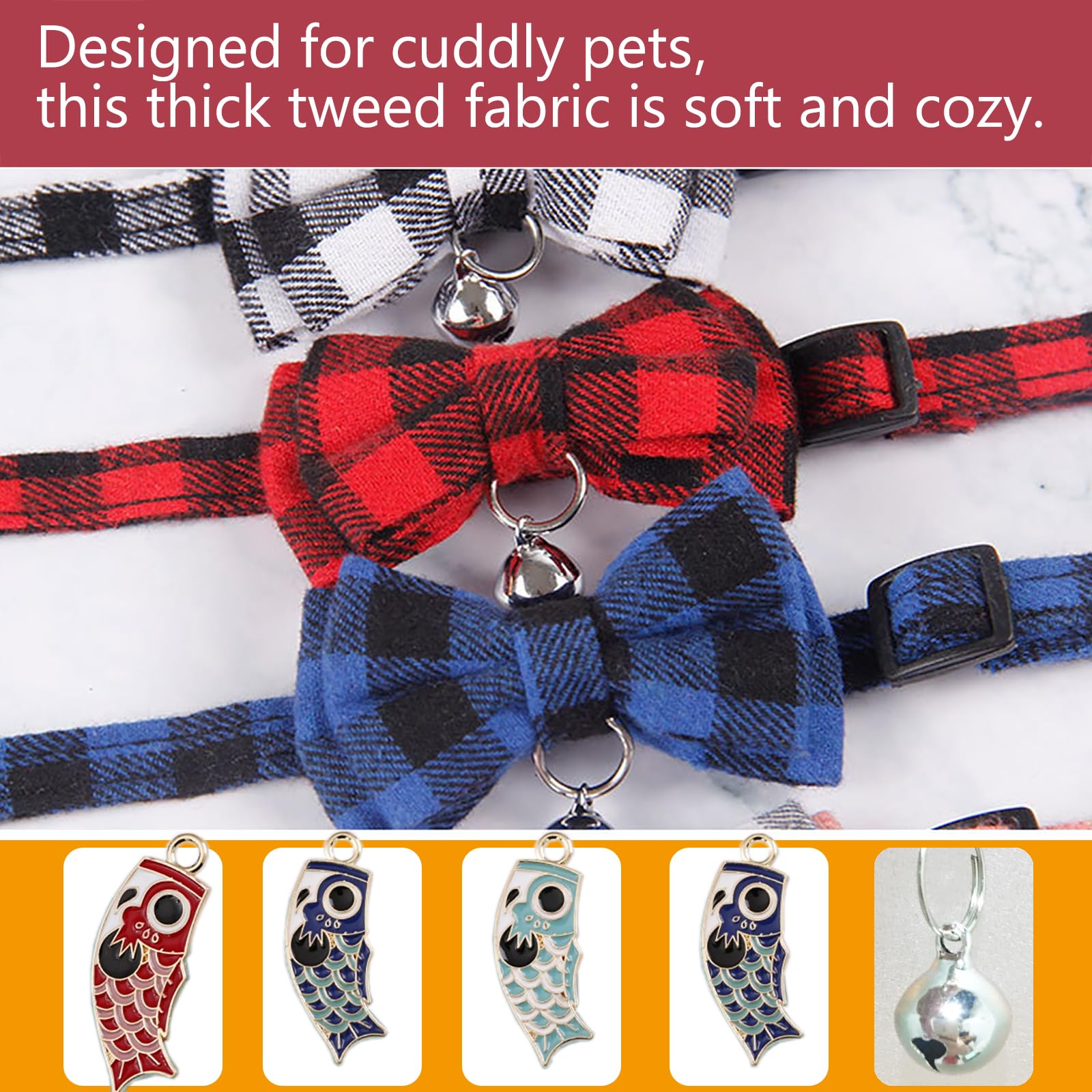 English Style Cat Collars With Bow Tie?Pendant And Bell,Personalized Breakaway Kitten Collar For Girl Boy Cats,Adjustable 7-12In