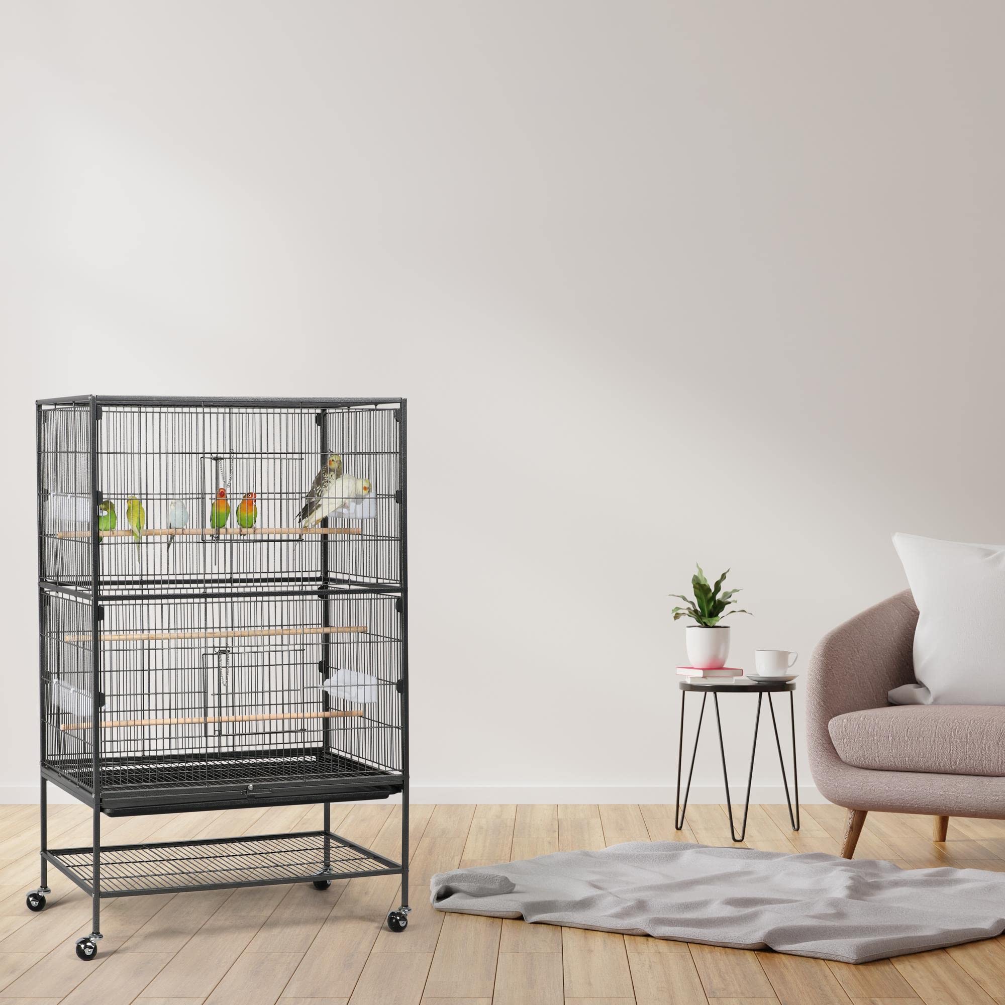 Costoffs 132Cm Extra Large Rolling Metal Bird Cage Parrot Cage For Lovebird Cockatoo Conure With 3 Perches/4 Feeders/Extra Stora