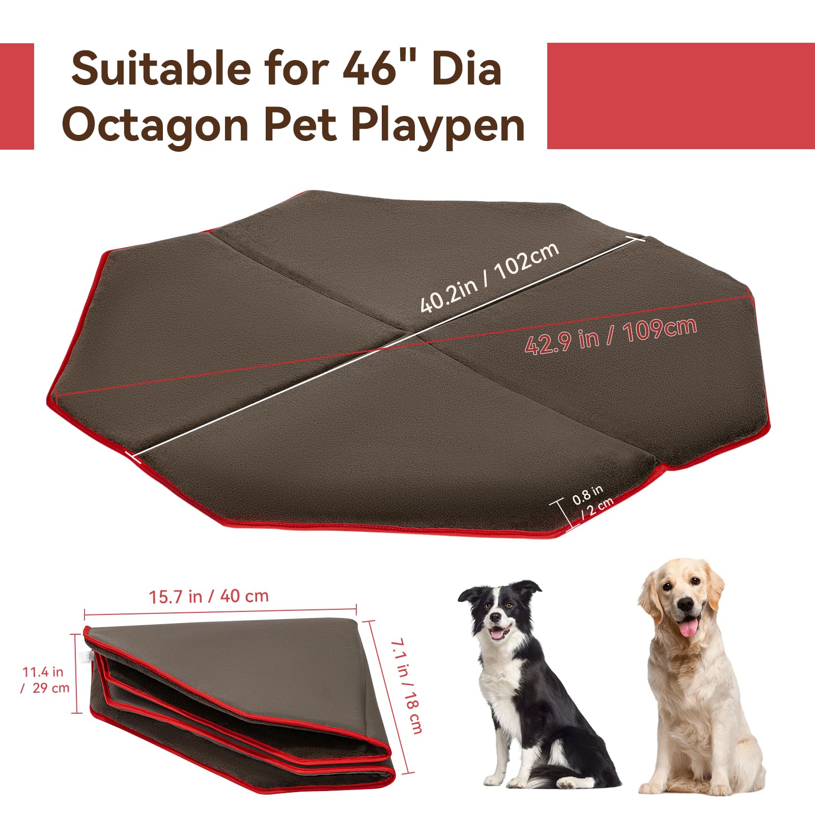 Petsfit Dog Playpen Mat Waterproof Washable Double-Sided Foldable 42.9'' Dia Thick Octagon Absorbent Leak-Proof Reusable Trainin