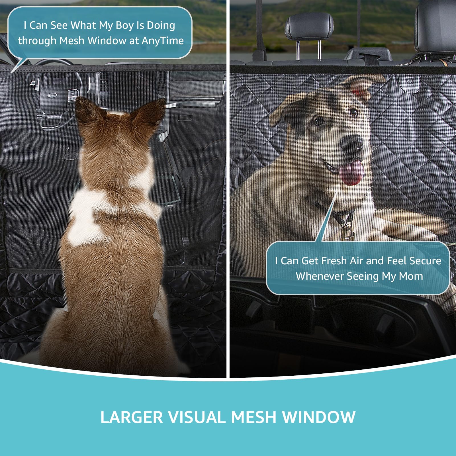 comwish Truck Dog Seat Cover - Waterproof Hammock with Mesh Window & Seat Belt, Black, Model CW-SC-FHXL-BLACK, Non-Slip, Scratchproof