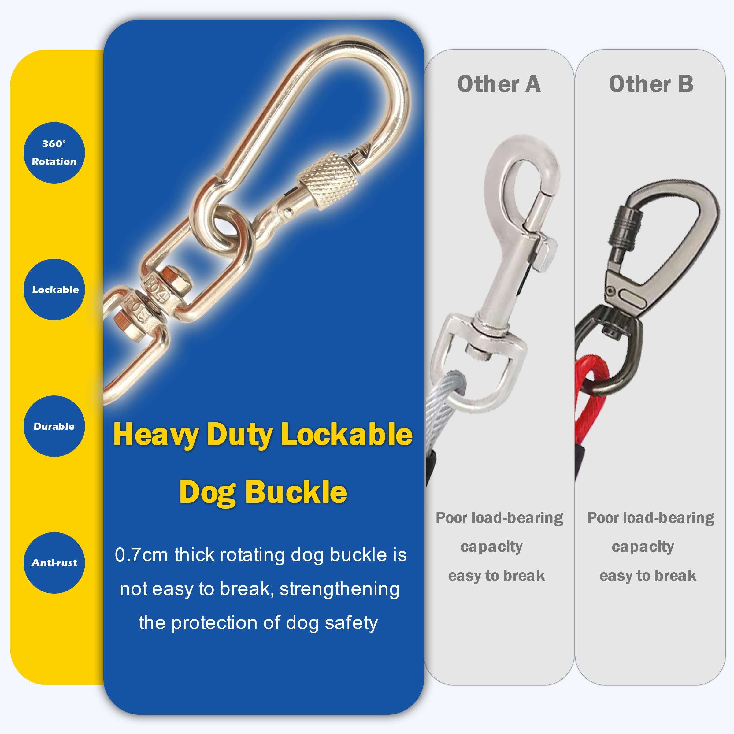 Myaxbd 100Ft Heavy Duty Dog Tie-Out Cable - 100 Ft Extra Long Leash & Dog Chain For Large Dogs, Durable Tangle-Free Runner Cable